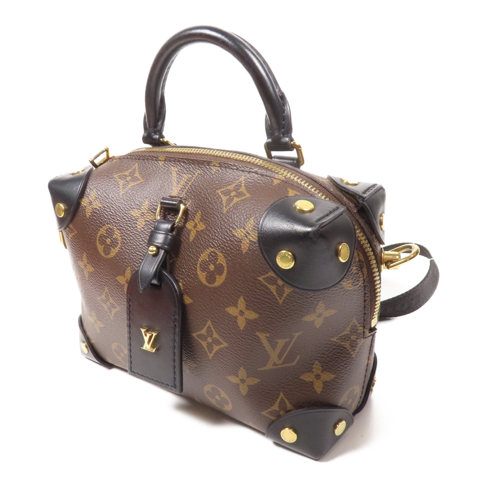 LOUIS VUITTON Monogram Petite Malle Souple金扣手挽肩背兩用袋棕色