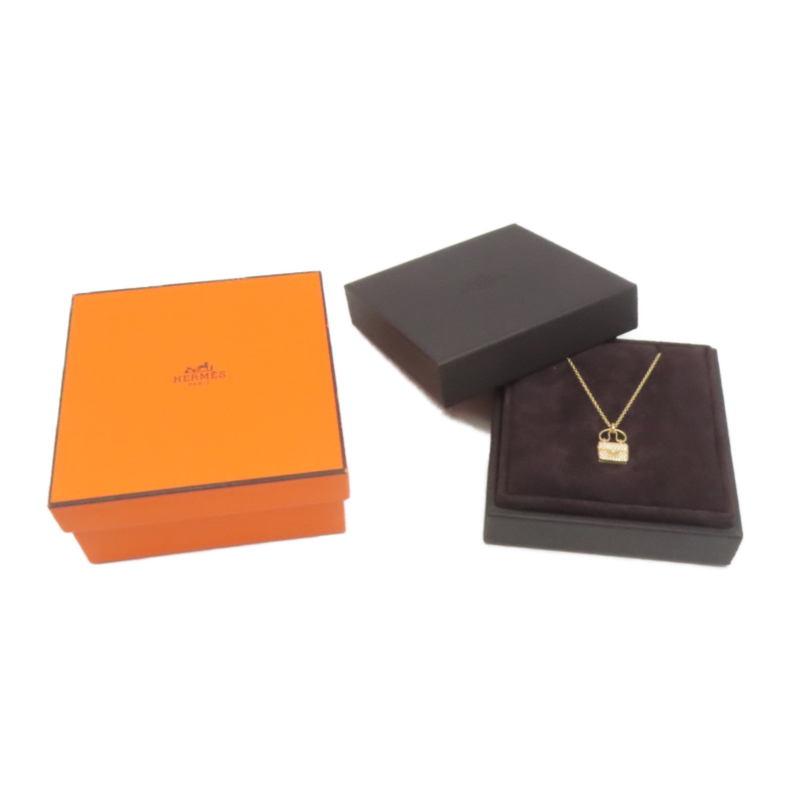 HERMES **【激減優惠】18K玫瑰金Amulettes Constance Pendant0.29ct鑽石項鍊金色