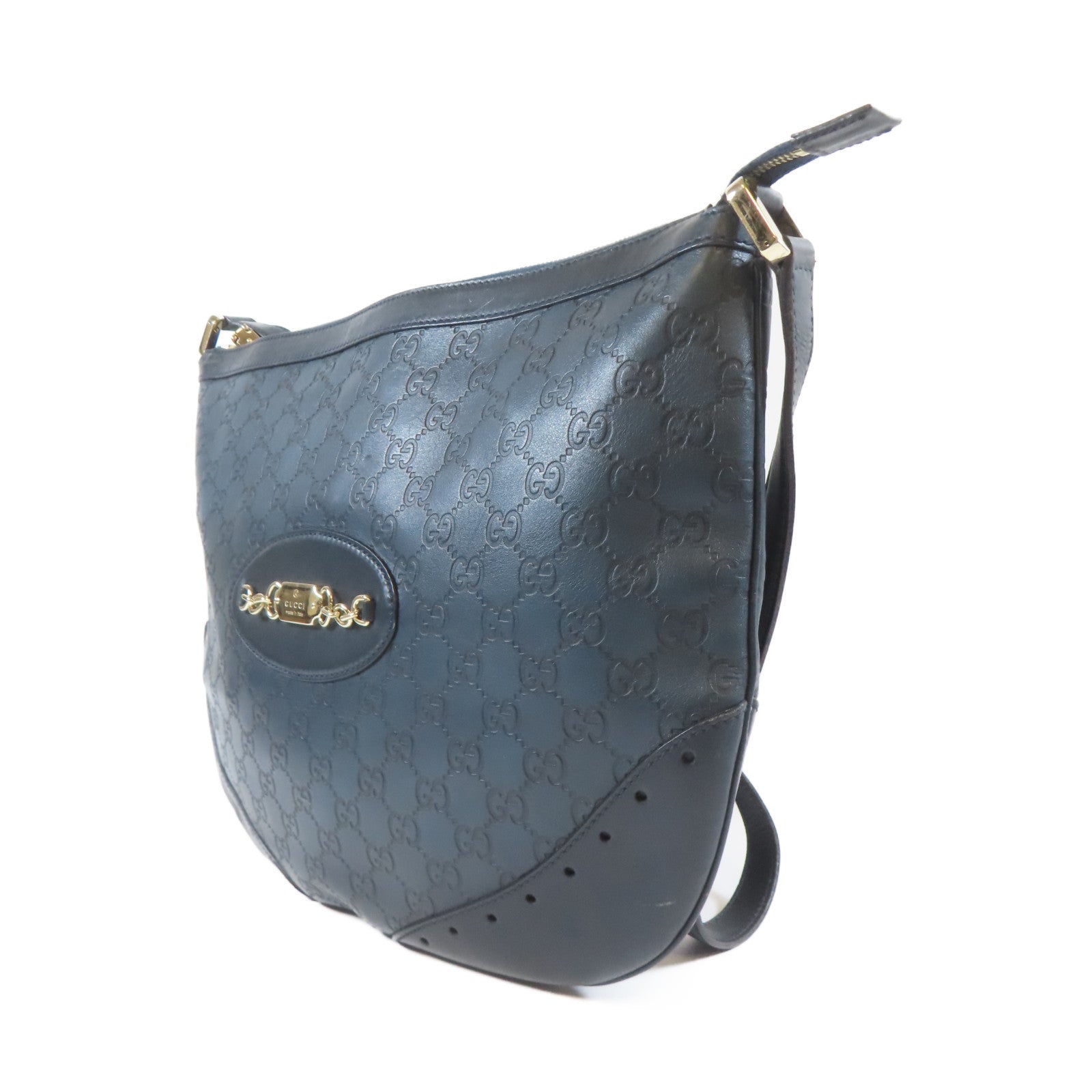 GUCCI 牛皮皮革Shoulder Bag金扣肩背袋深藍色