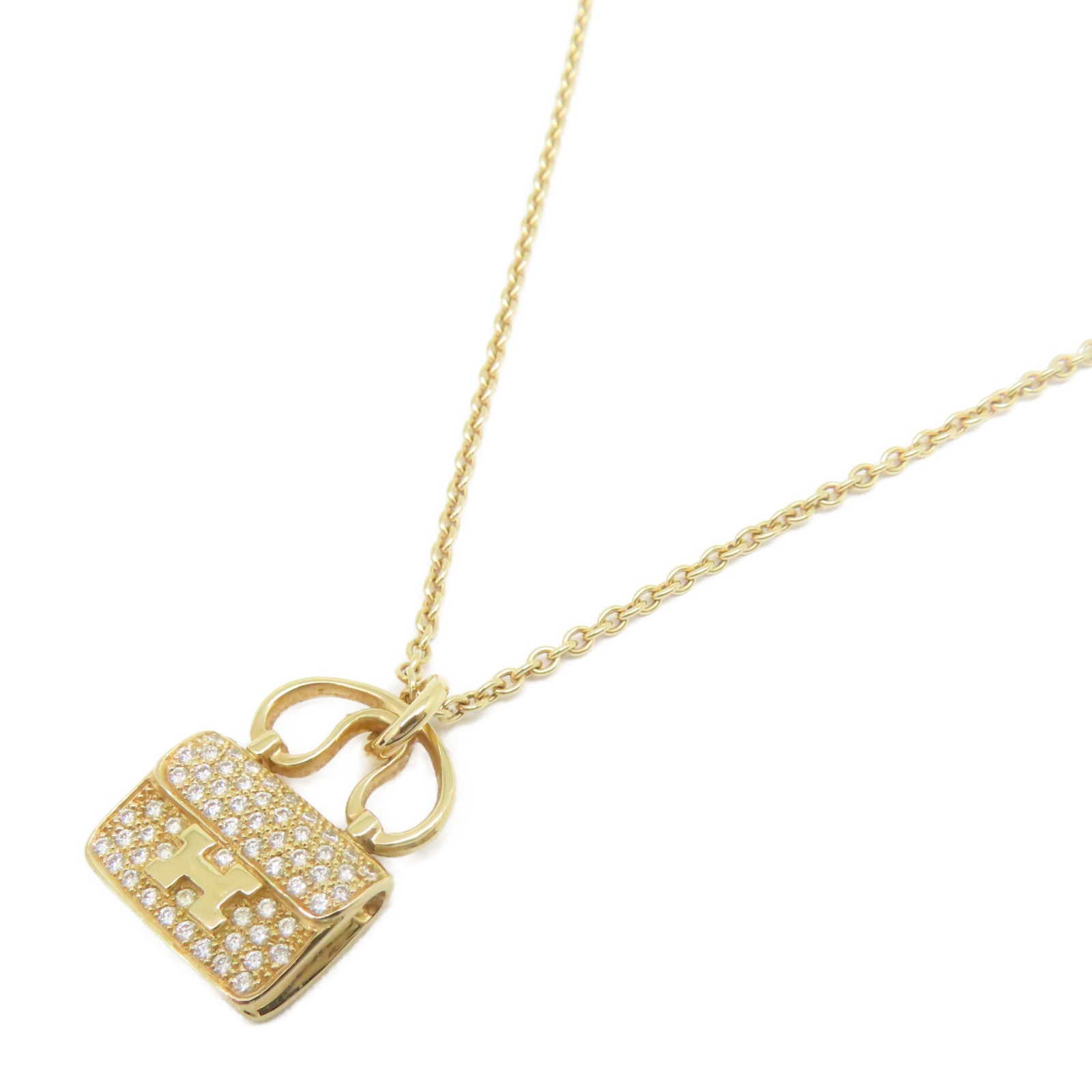 HERMES **【激減優惠】18K玫瑰金Amulettes Constance Pendant0.29ct鑽石項鍊金色