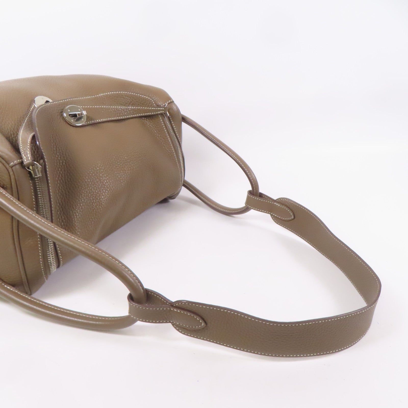 HERMES Clemence皮革Lindy 34銀扣手挽肩背兩用袋Etoupe