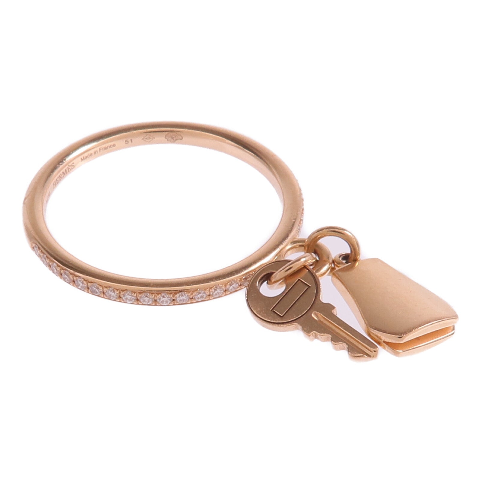 HERMES 【激減優惠】18K玫瑰金Kelly Clochette Ring鑽石戒指Hermes#51/US#5.75