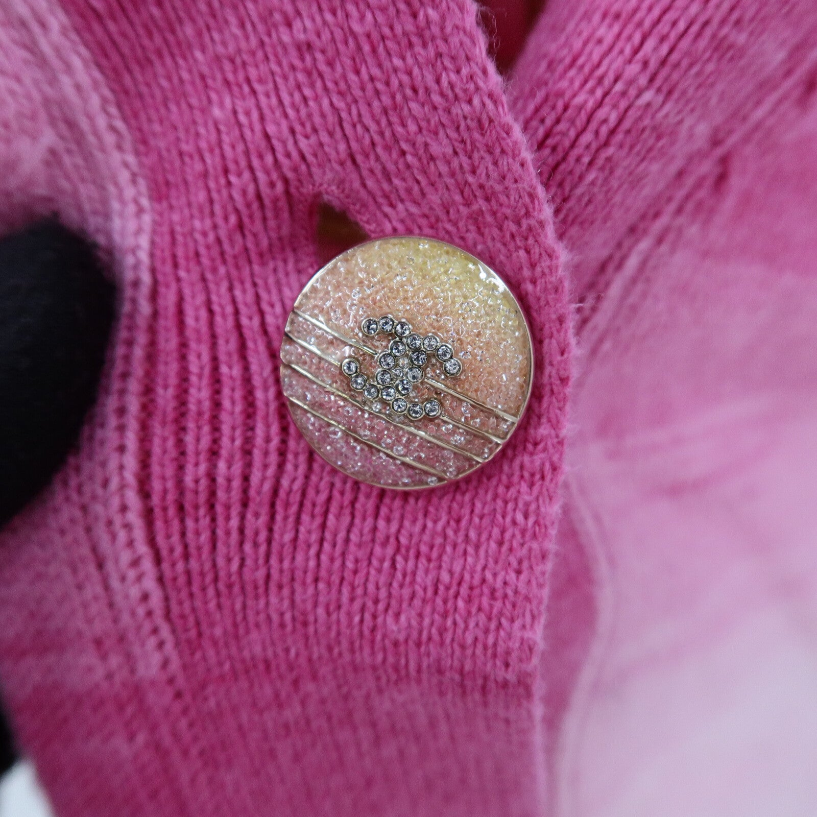 CHANEL Cotton/Cashmere Coco Mark Rhinestone Button Knit Cardigan針織