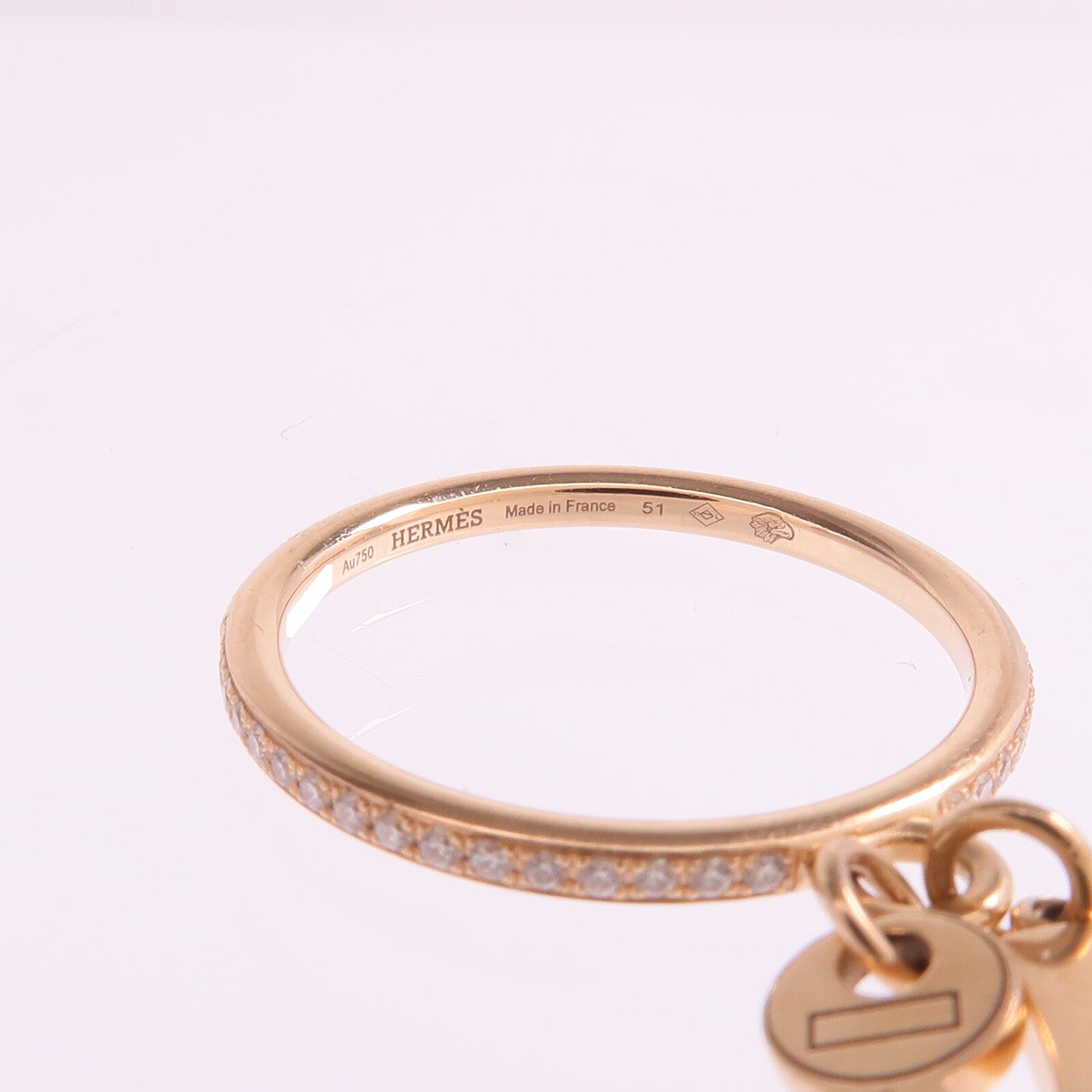 HERMES 【激減優惠】18K玫瑰金Kelly Clochette Ring鑽石戒指Hermes#51/US#5.75