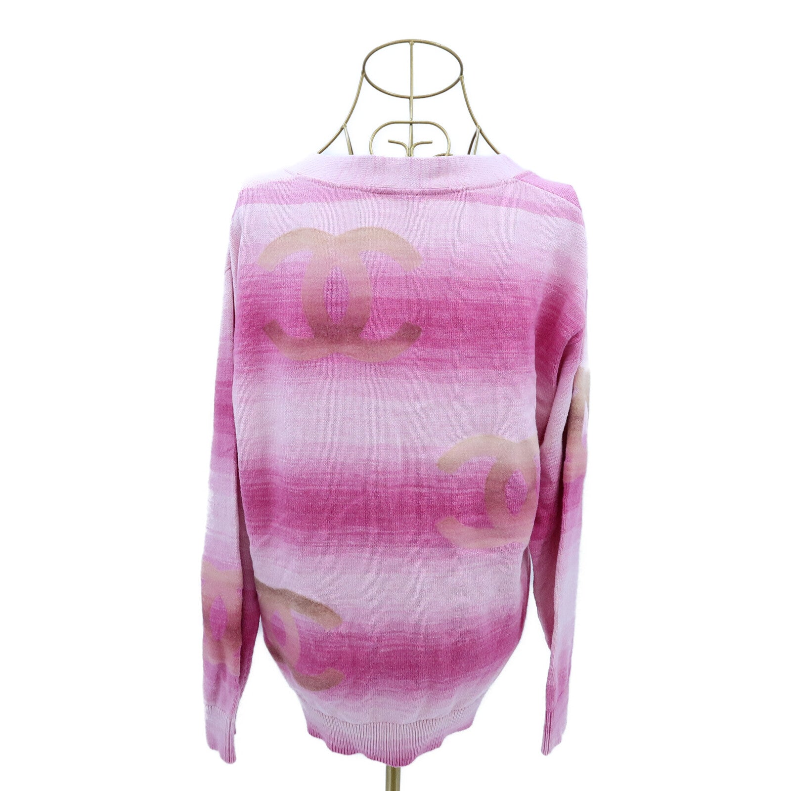 CHANEL Cotton/Cashmere Coco Mark Rhinestone Button Knit Cardigan針織
