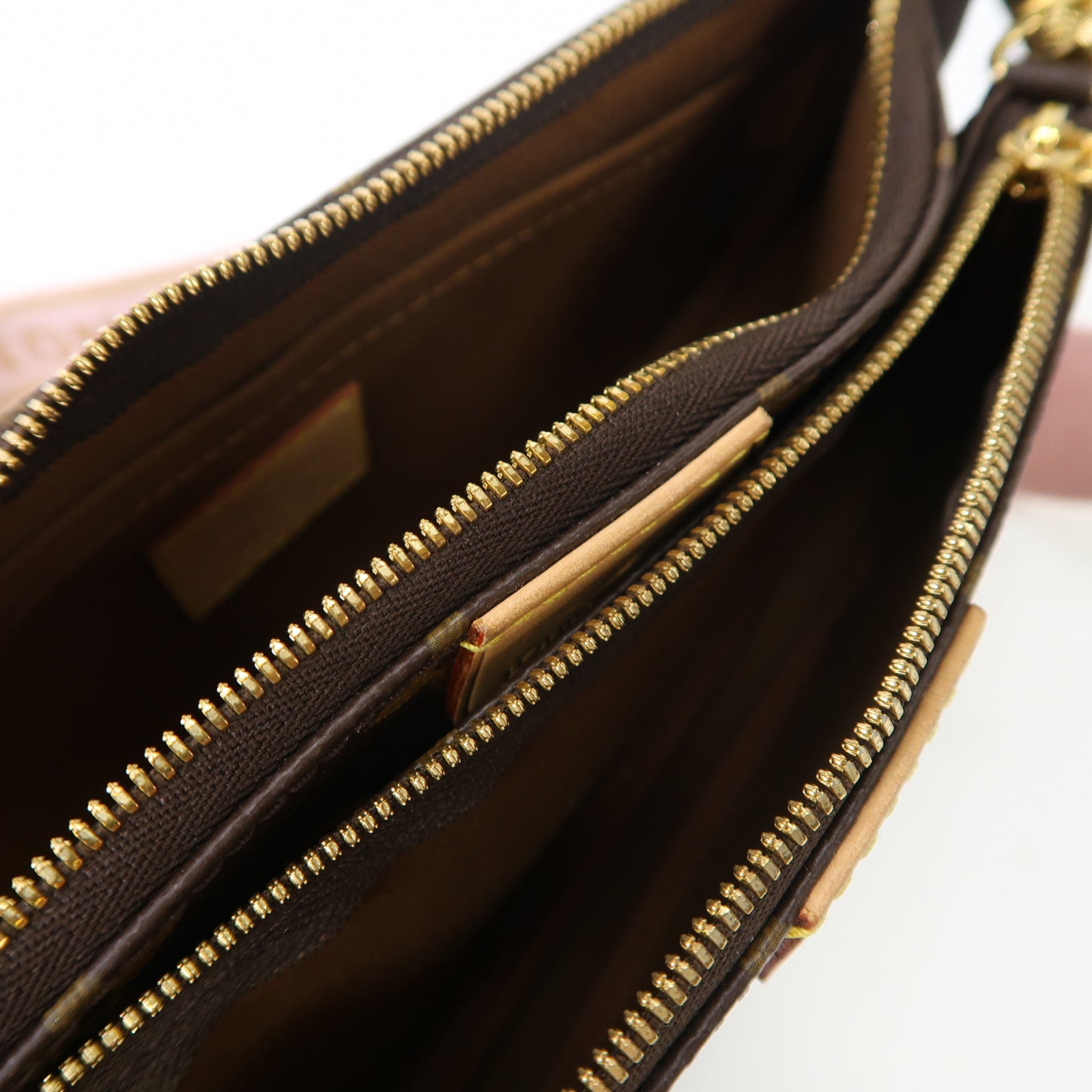 LOUIS VUITTON Monogram Multi Pochette金扣手挽肩背兩用袋啡色/粉紅色