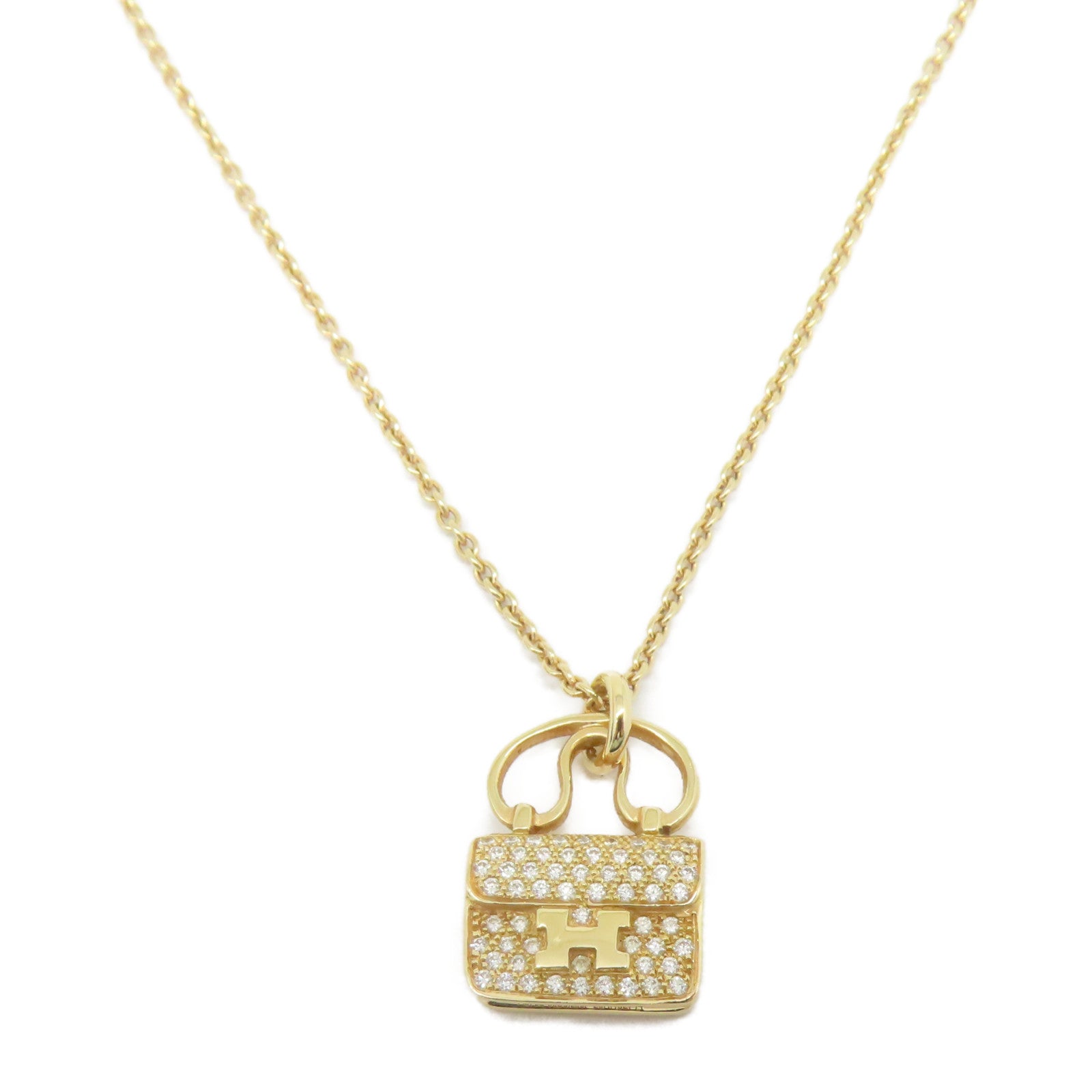 HERMES **【激減優惠】18K玫瑰金Amulettes Constance Pendant0.29ct鑽石項鍊金色