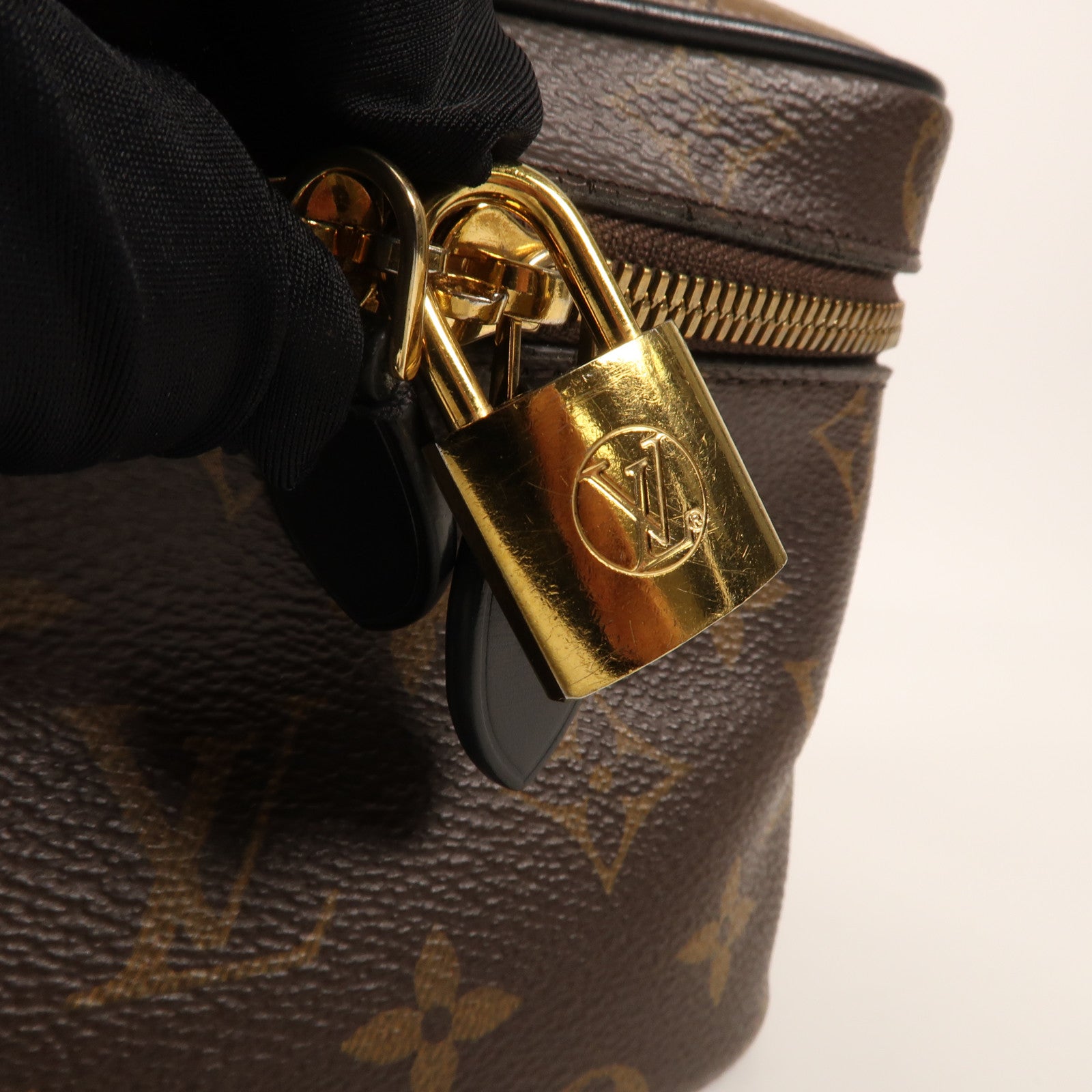 LOUIS VUITTON Monogram Reverse Vanity PM金扣手挽肩背兩用袋棕色