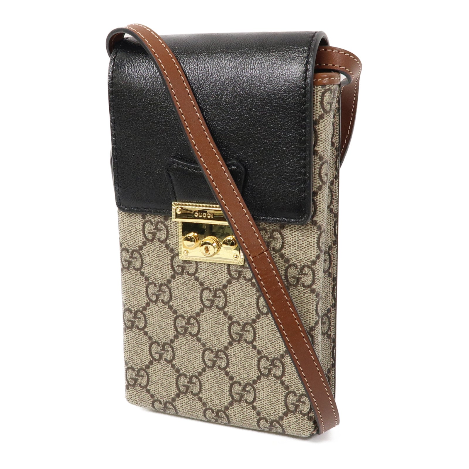 GUCCI 塗層帆布Phone Bag金扣肩背袋米色