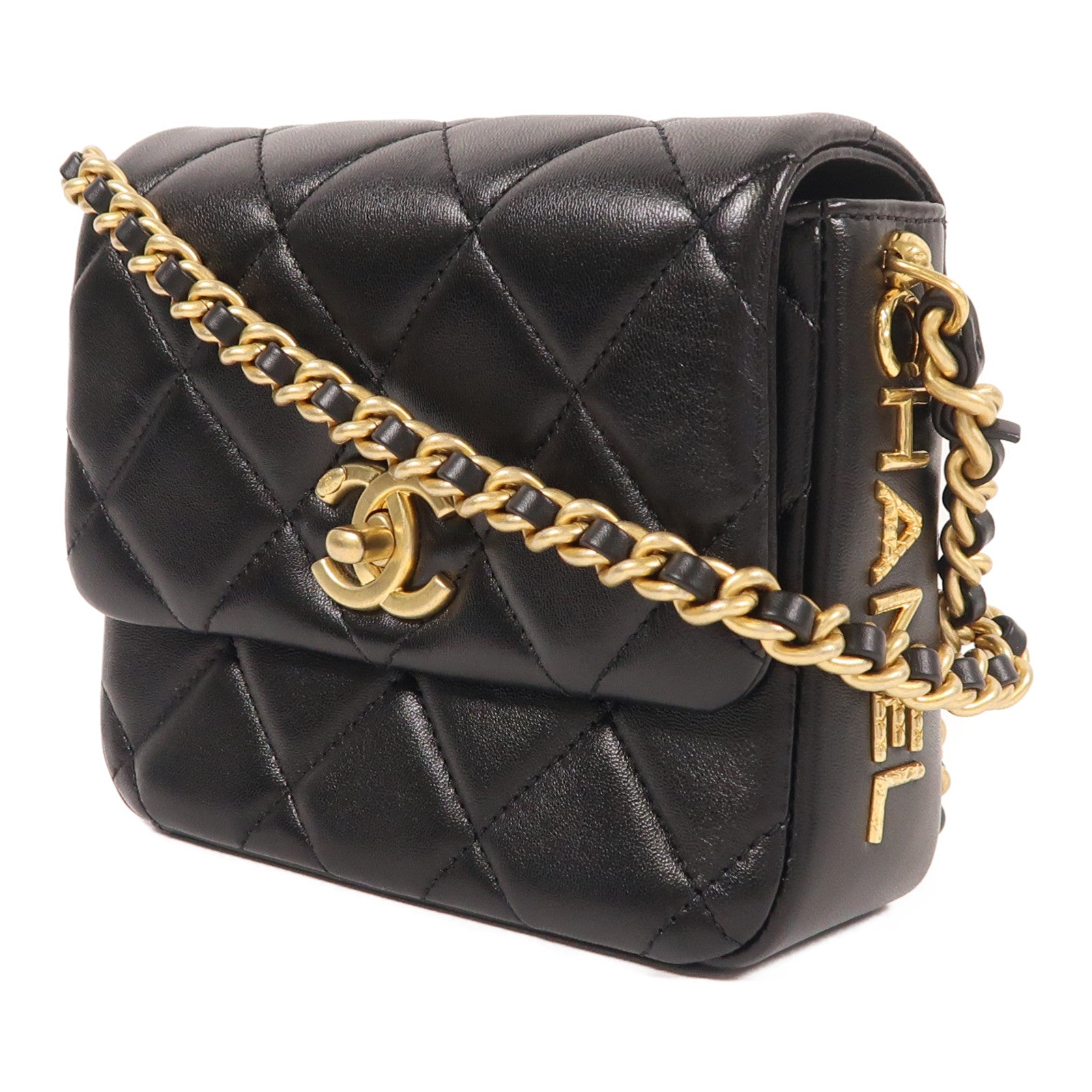 CHANEL 牛皮皮革Chain Shoulder金扣鏈帶肩背袋