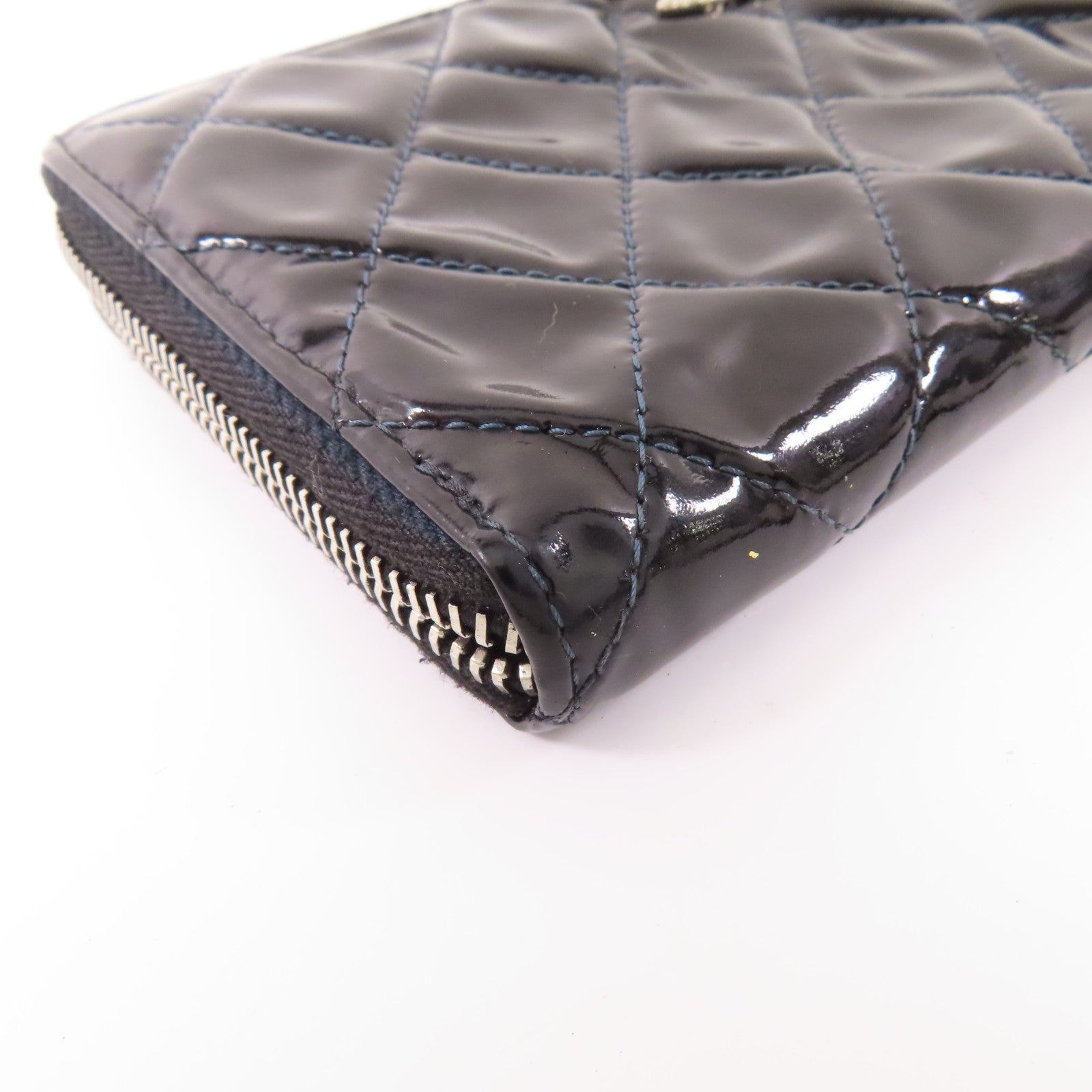 CHANEL 漆皮皮革Long Round Wallet銀扣長錢包