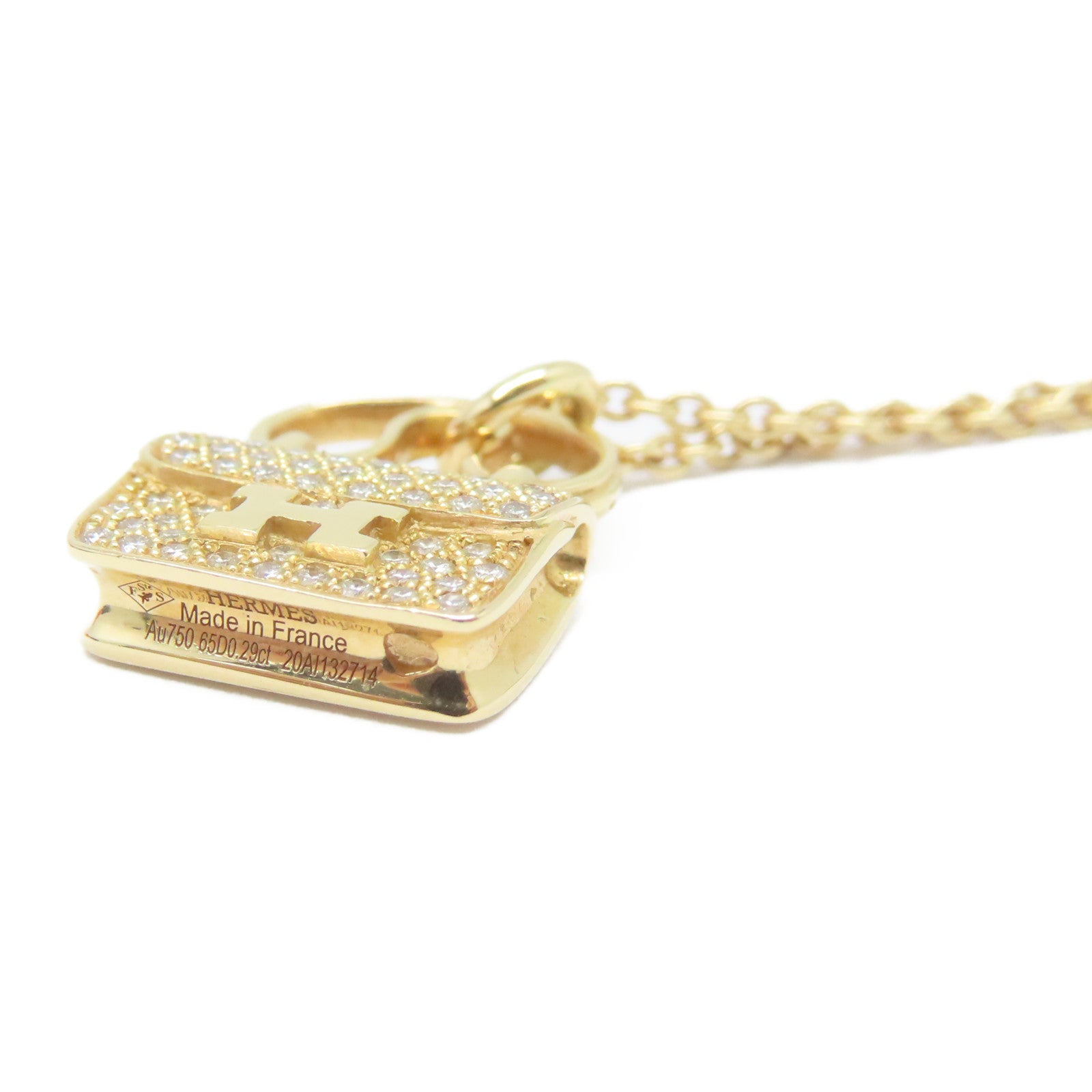 HERMES **【激減優惠】18K玫瑰金Amulettes Constance Pendant0.29ct鑽石項鍊金色