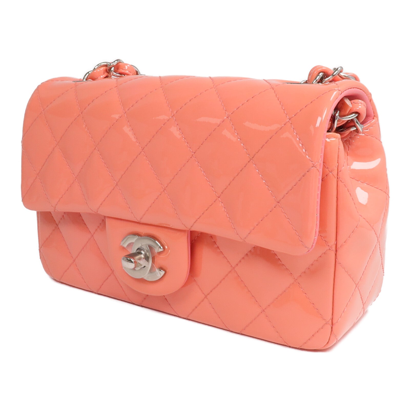 CHANEL 【激減優惠】漆皮皮革Mini Classic 20銀扣鏈帶肩背袋