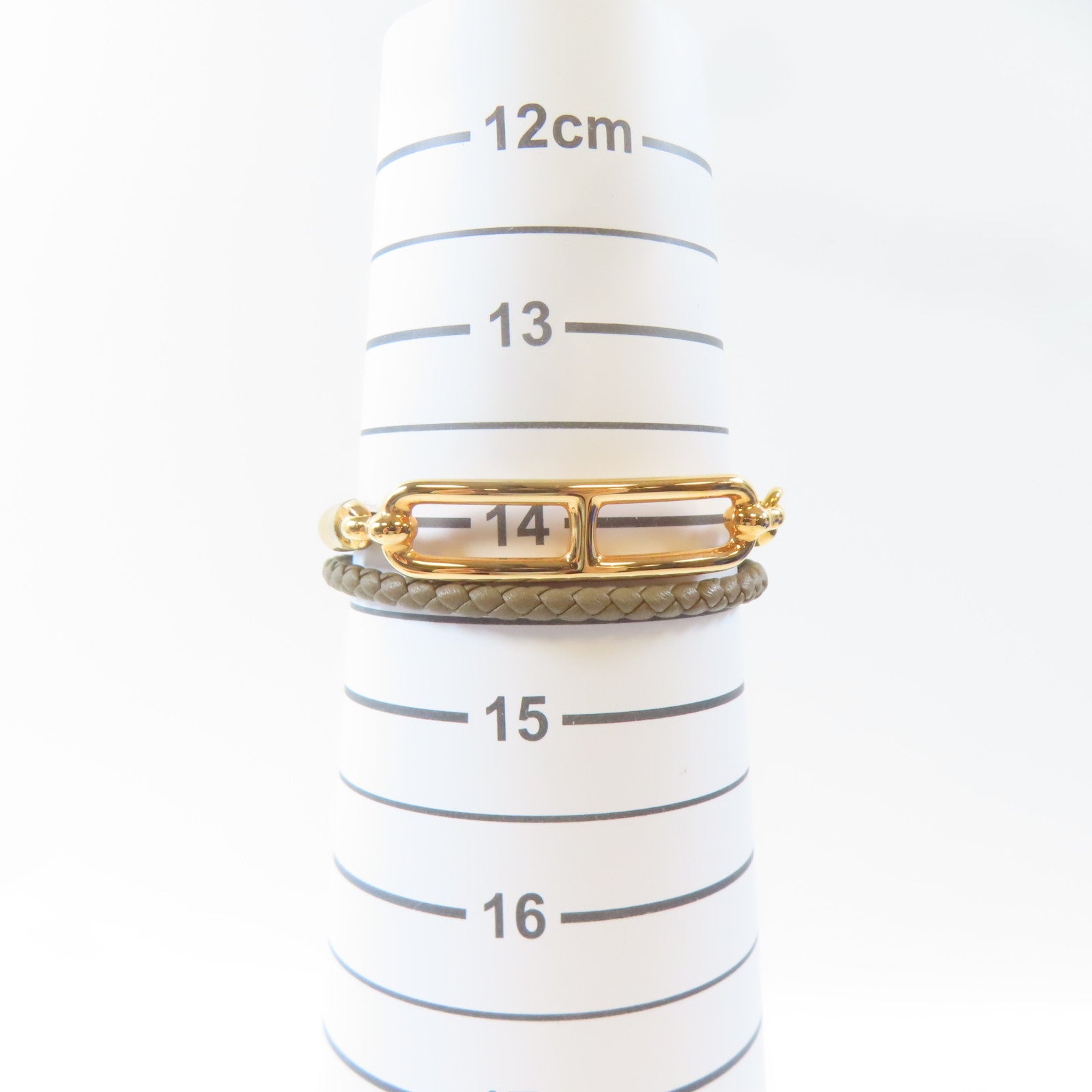 HERMES 皮革Roulis Double Tour Bracelet金扣手鐲啡色#14cm