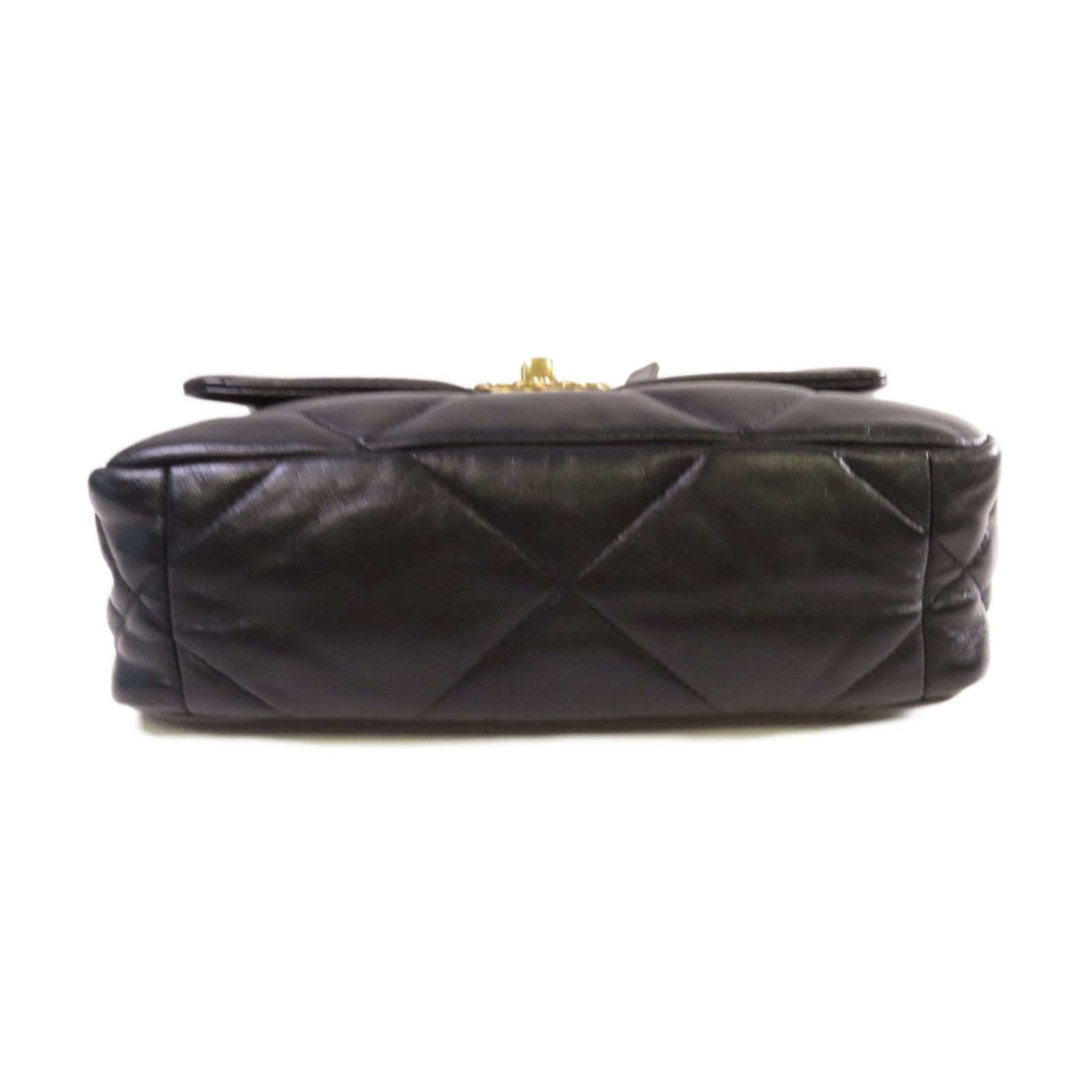 CHANEL 菱格羊皮皮革Chanel 19 2Way Shoulder Bag金扣鏈帶手挽肩背兩用袋黑色