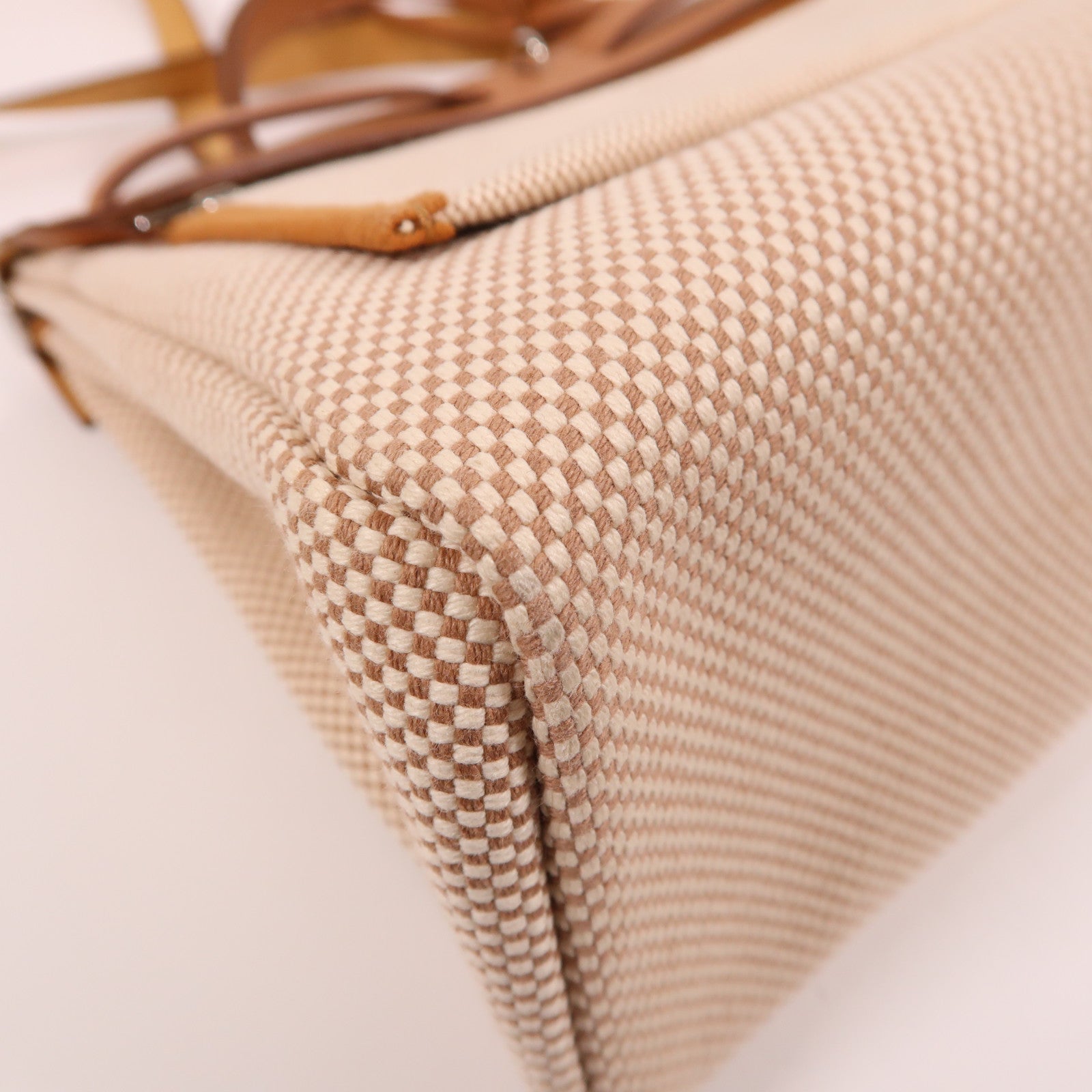 HERMES 帆布Herbag PM銀扣手挽肩背兩用袋米色/焦糖色