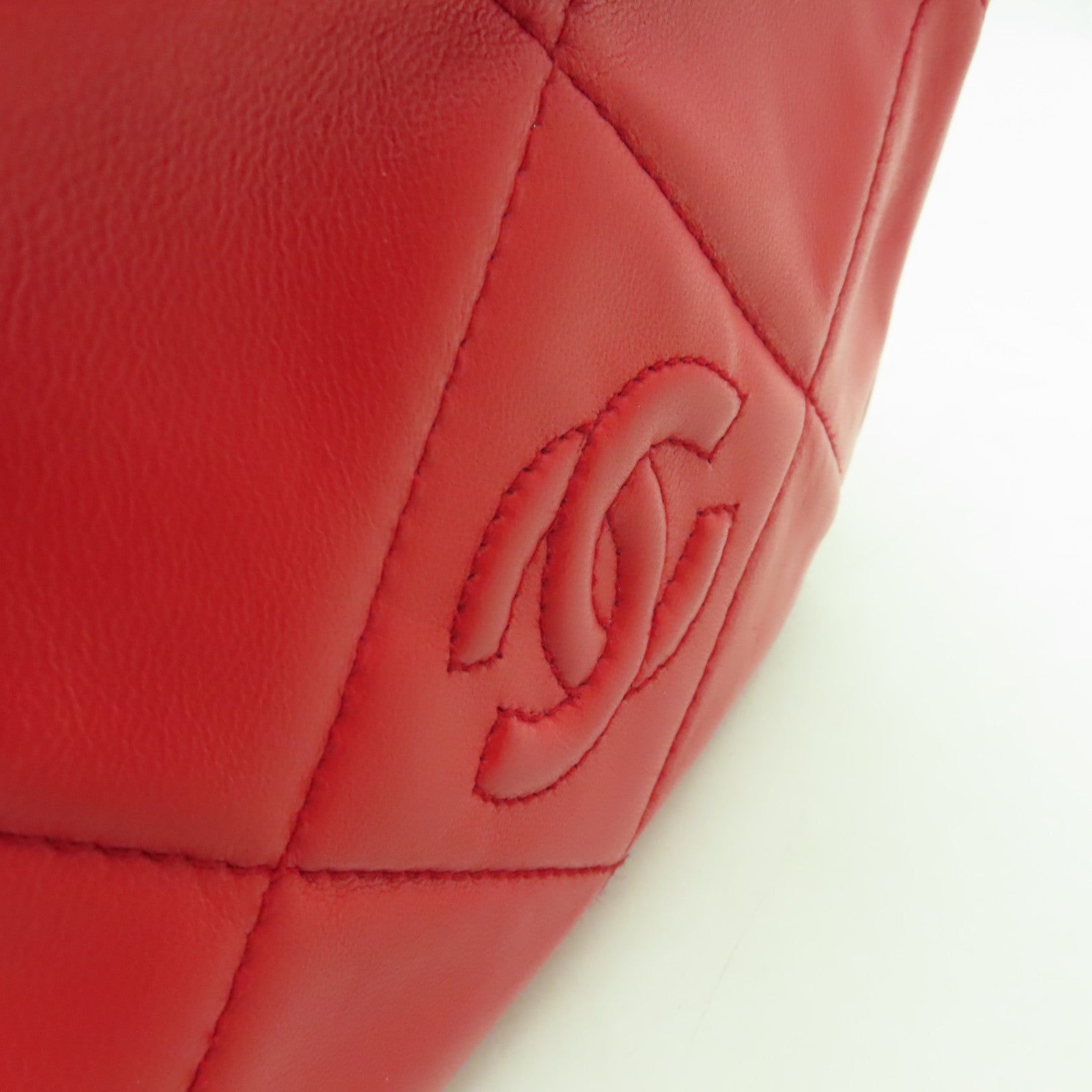 CHANEL 菱格羊皮皮革Chain Shoulder Bag金扣鏈帶肩背袋紅色