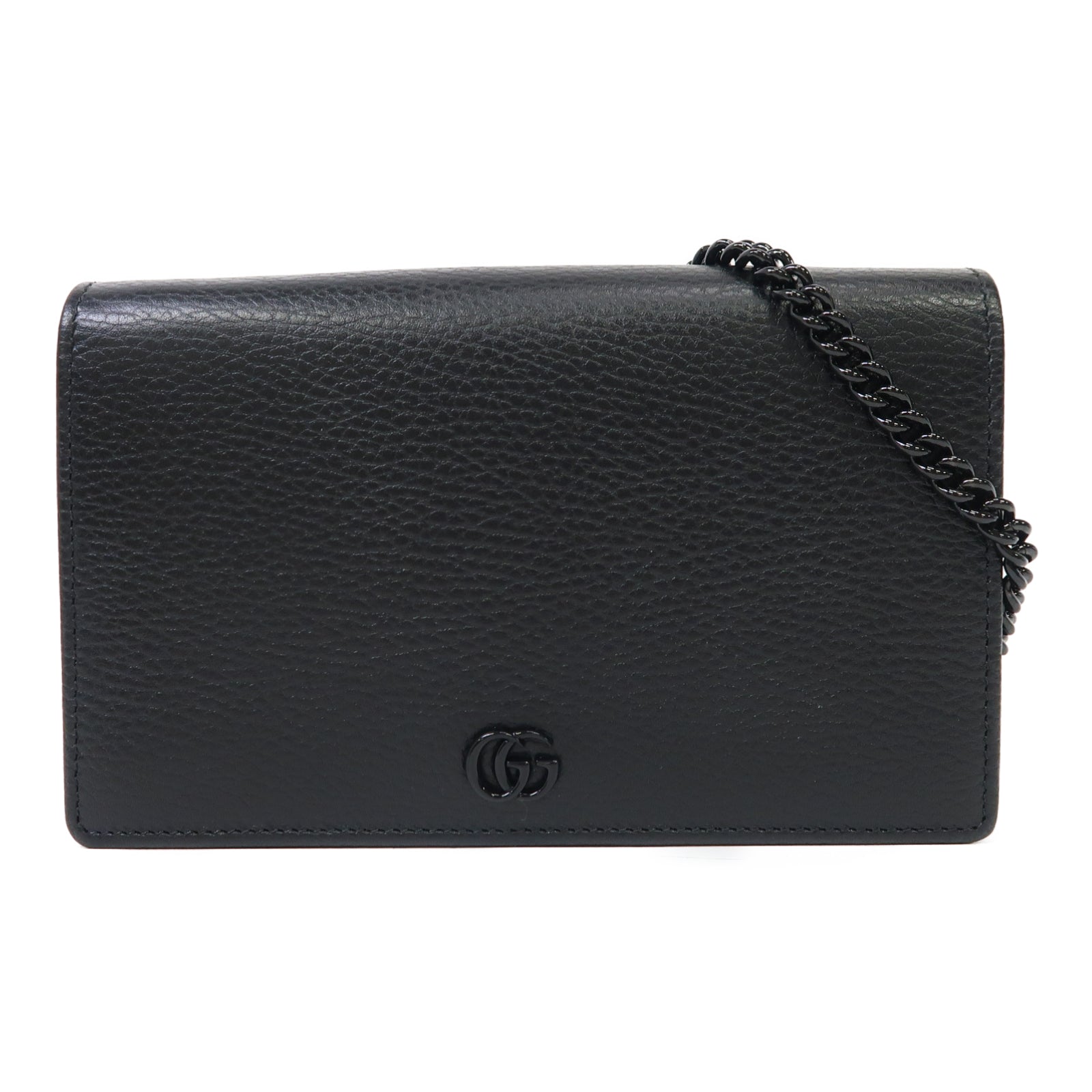 GUCCI 牛皮皮革GG Marmont Mini銀扣鏈帶肩背袋黑色
