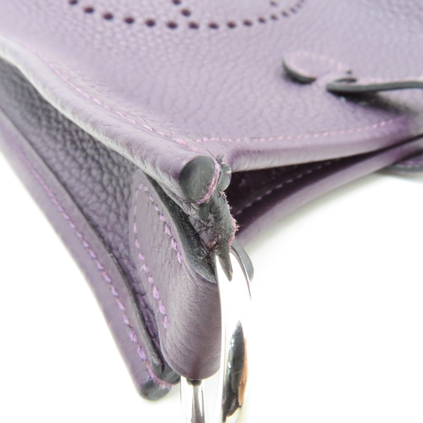 HERMES Clemence皮革Evelyne TPM銀扣肩背袋紫色