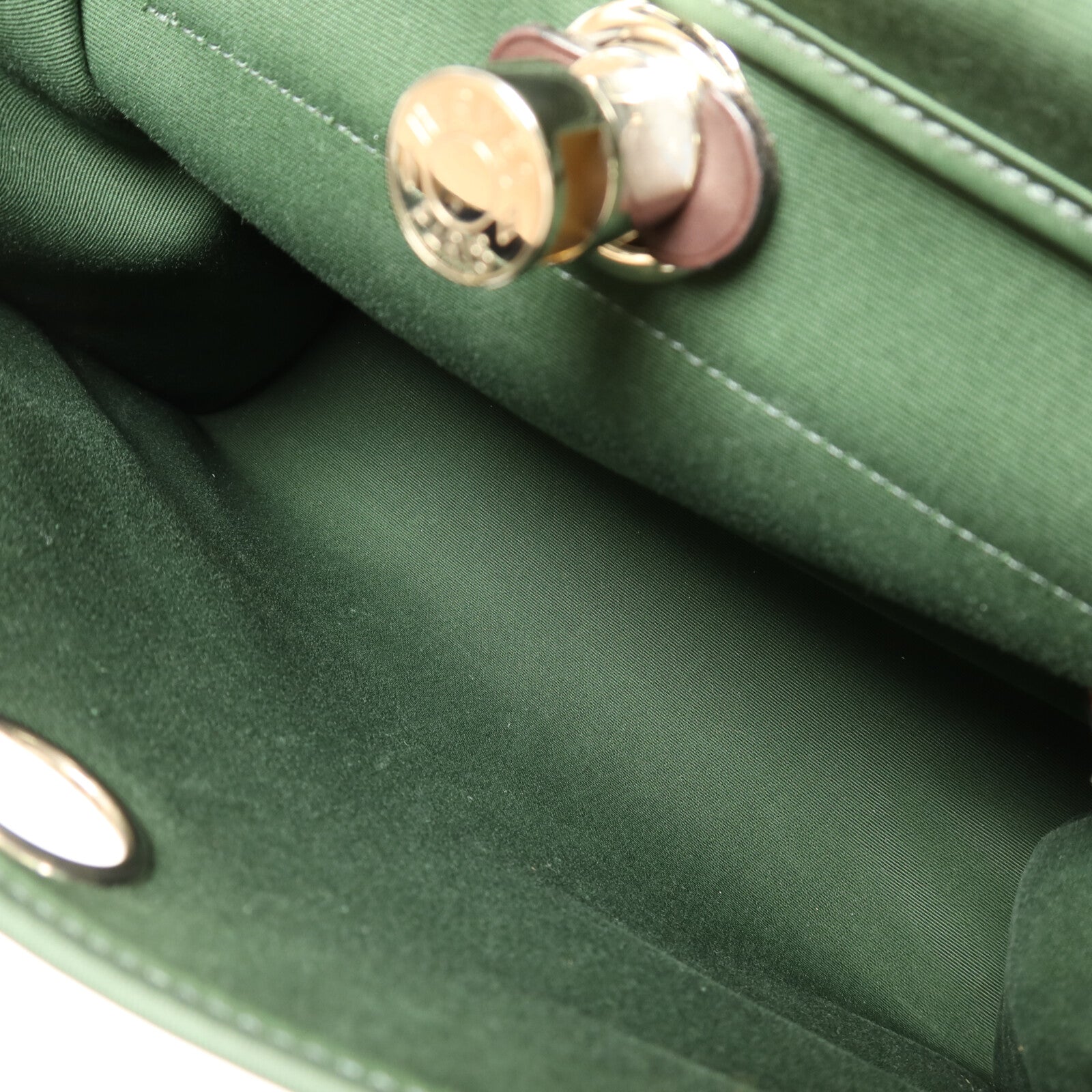 HERMES 帆布Herbag PM銀扣手挽肩背兩用袋Vert Anglais