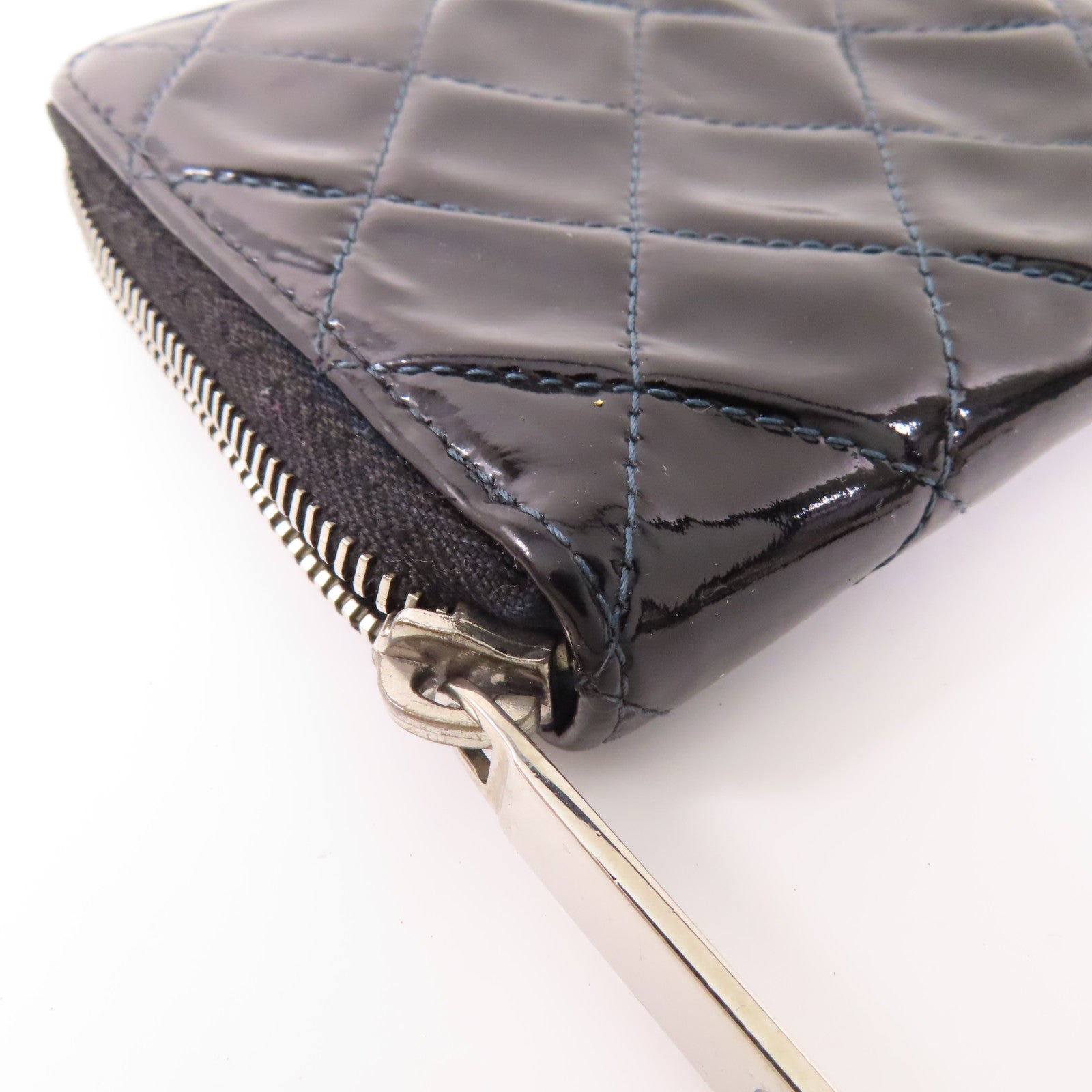 CHANEL 漆皮皮革Long Round Wallet銀扣長錢包