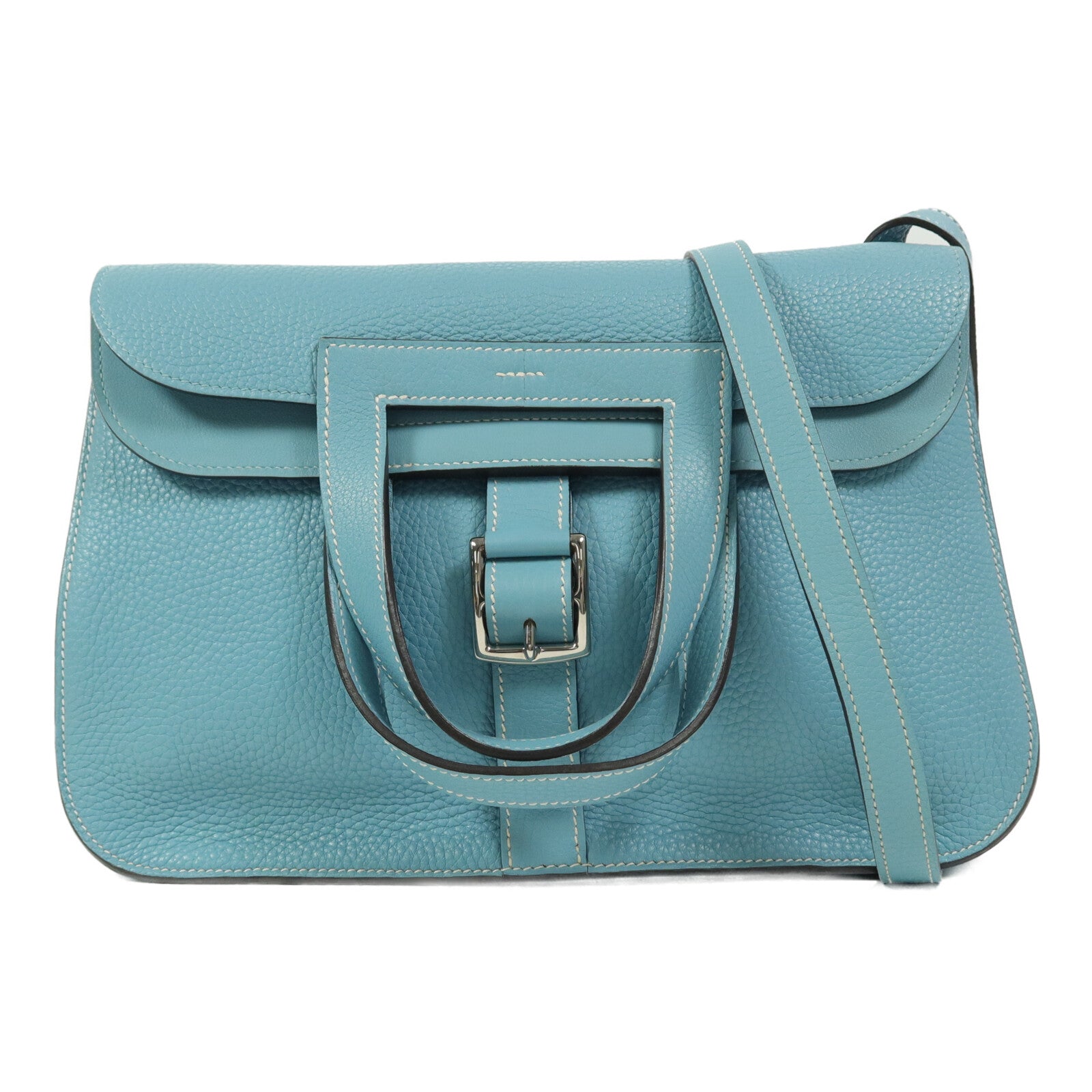 HERMES Clemence皮革Halzan 31手挽肩背兩用袋Blue Atoll