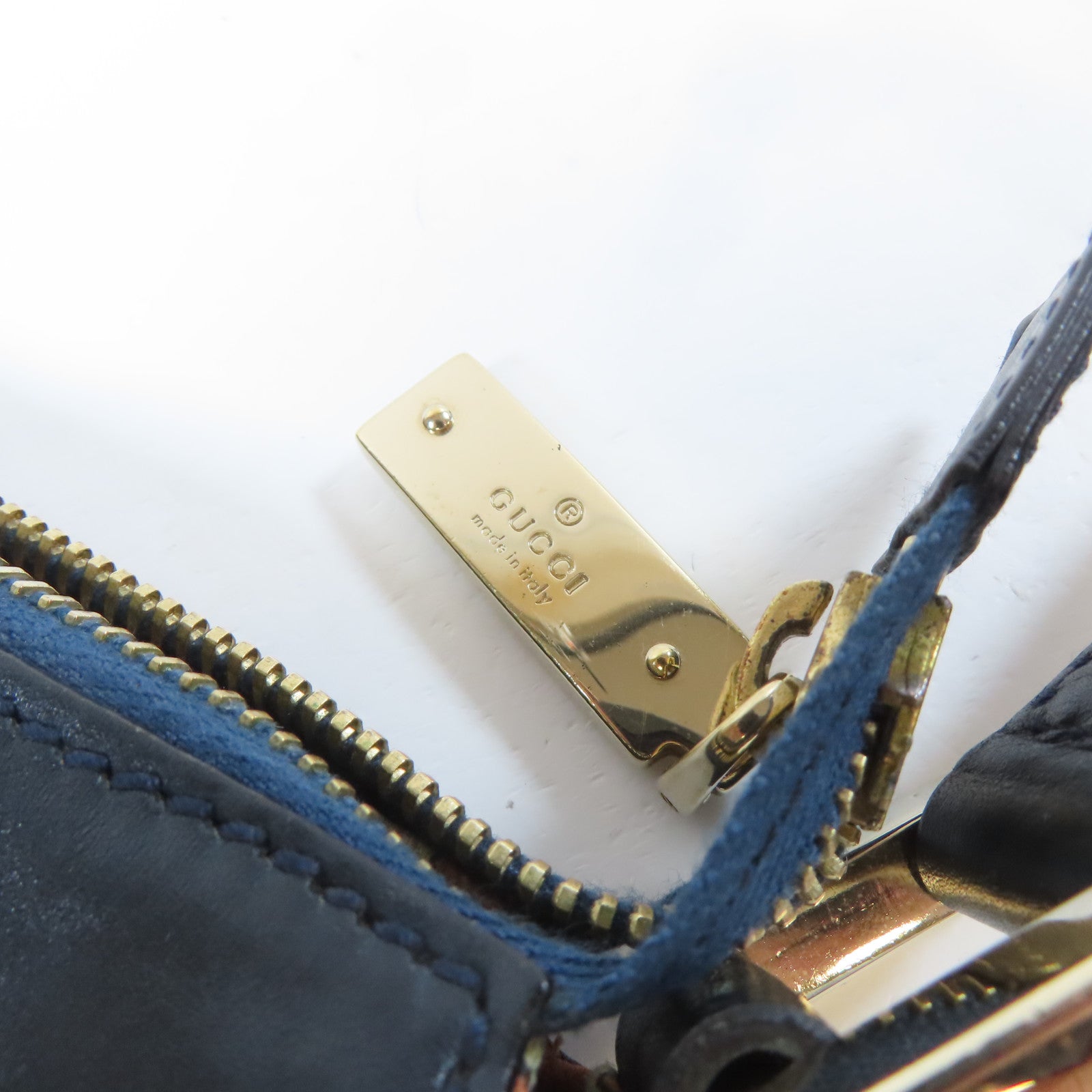 GUCCI 牛皮皮革Shoulder Bag金扣肩背袋深藍色