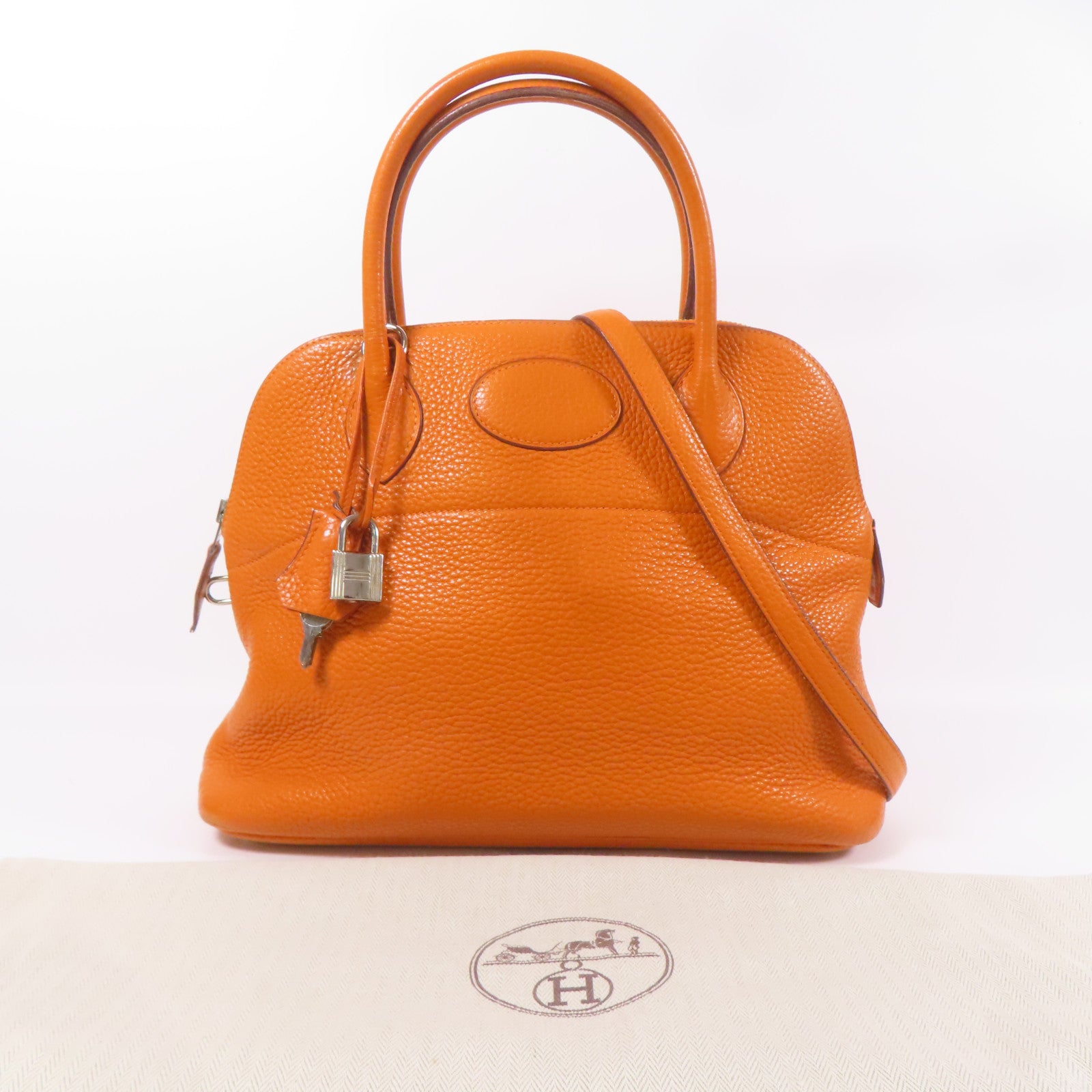 HERMES Clemence皮革Bolide 31銀扣手挽肩背兩用袋Orange