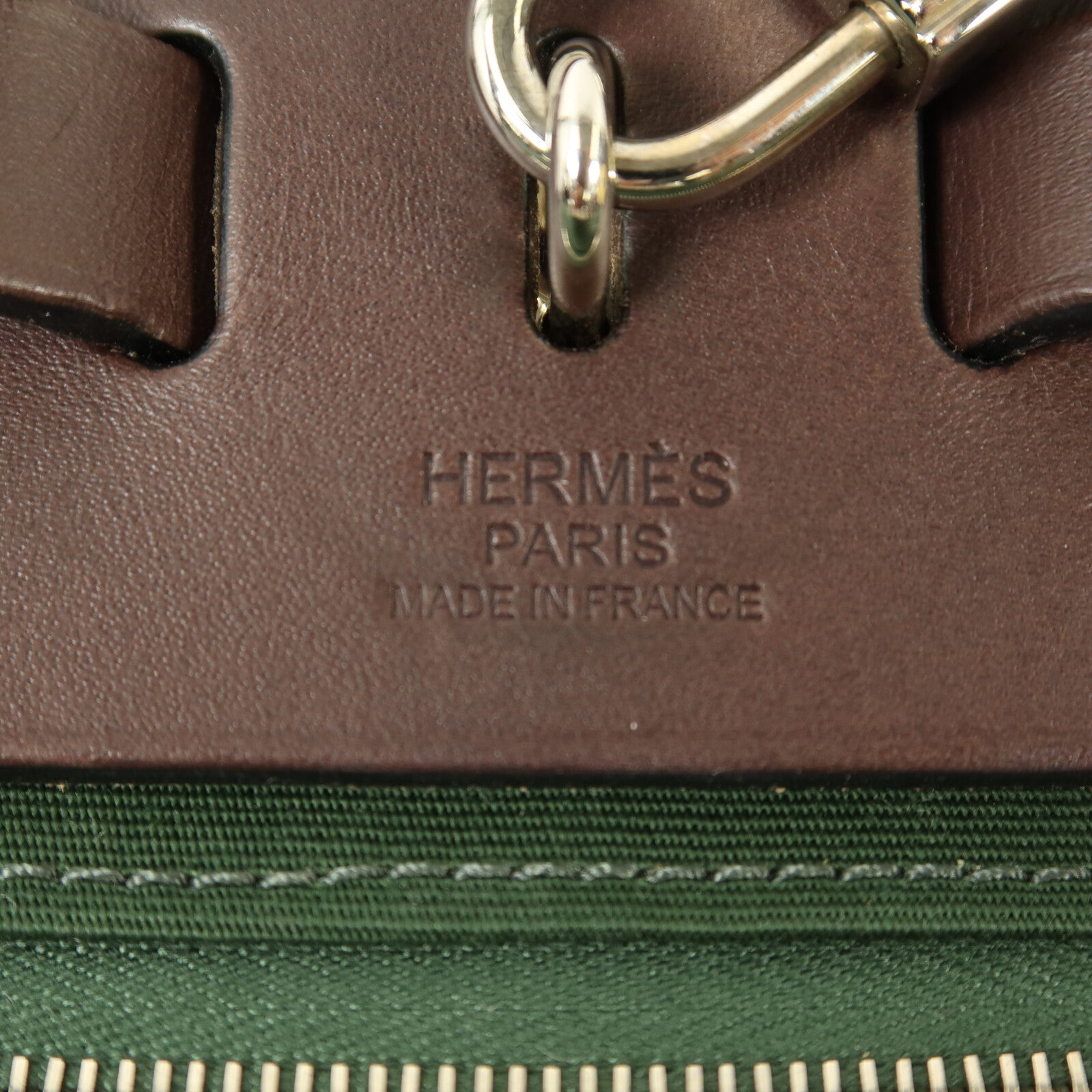 HERMES 帆布Herbag PM銀扣手挽肩背兩用袋Vert Anglais