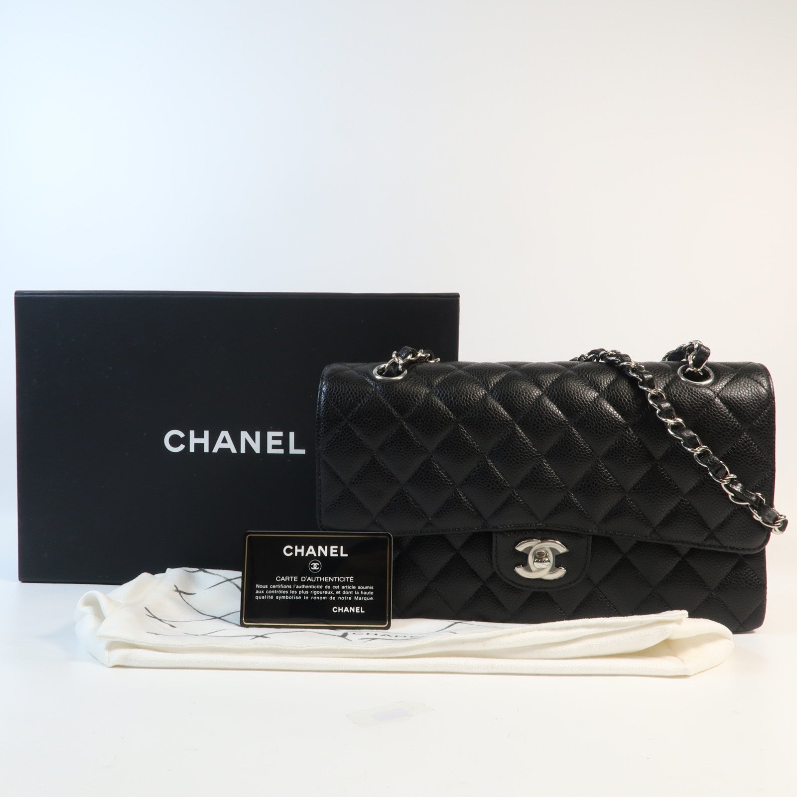 CHANEL 牛皮皮革Classic 25銀扣鏈帶肩背袋
