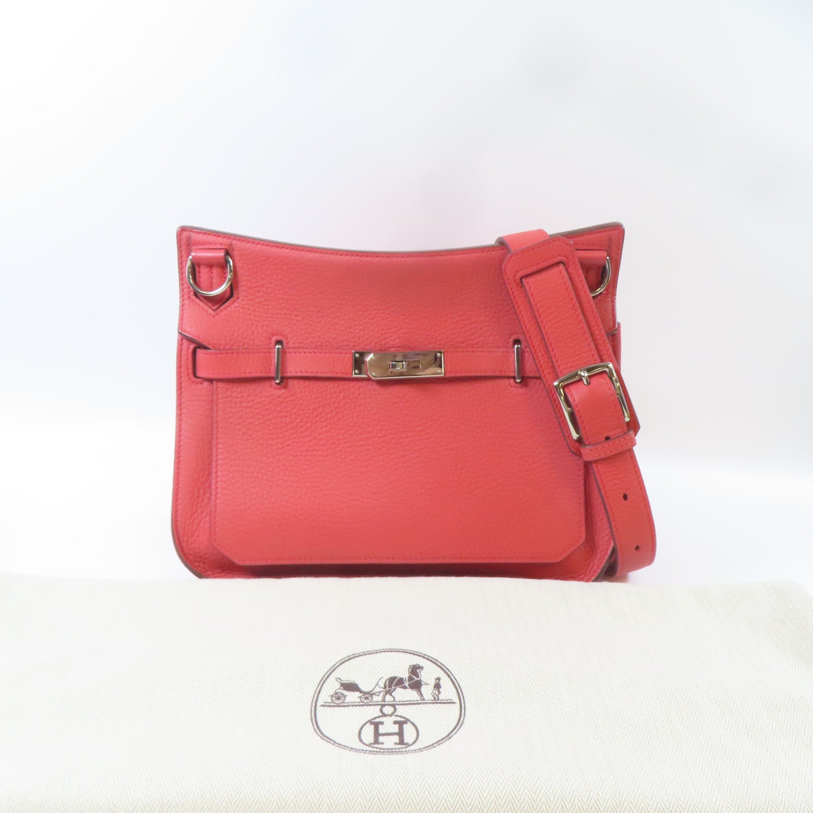 HERMES 【激減優惠】Clemence皮革Jypsiere 28銀扣肩背袋Bougainvillea/杜鵑紅色