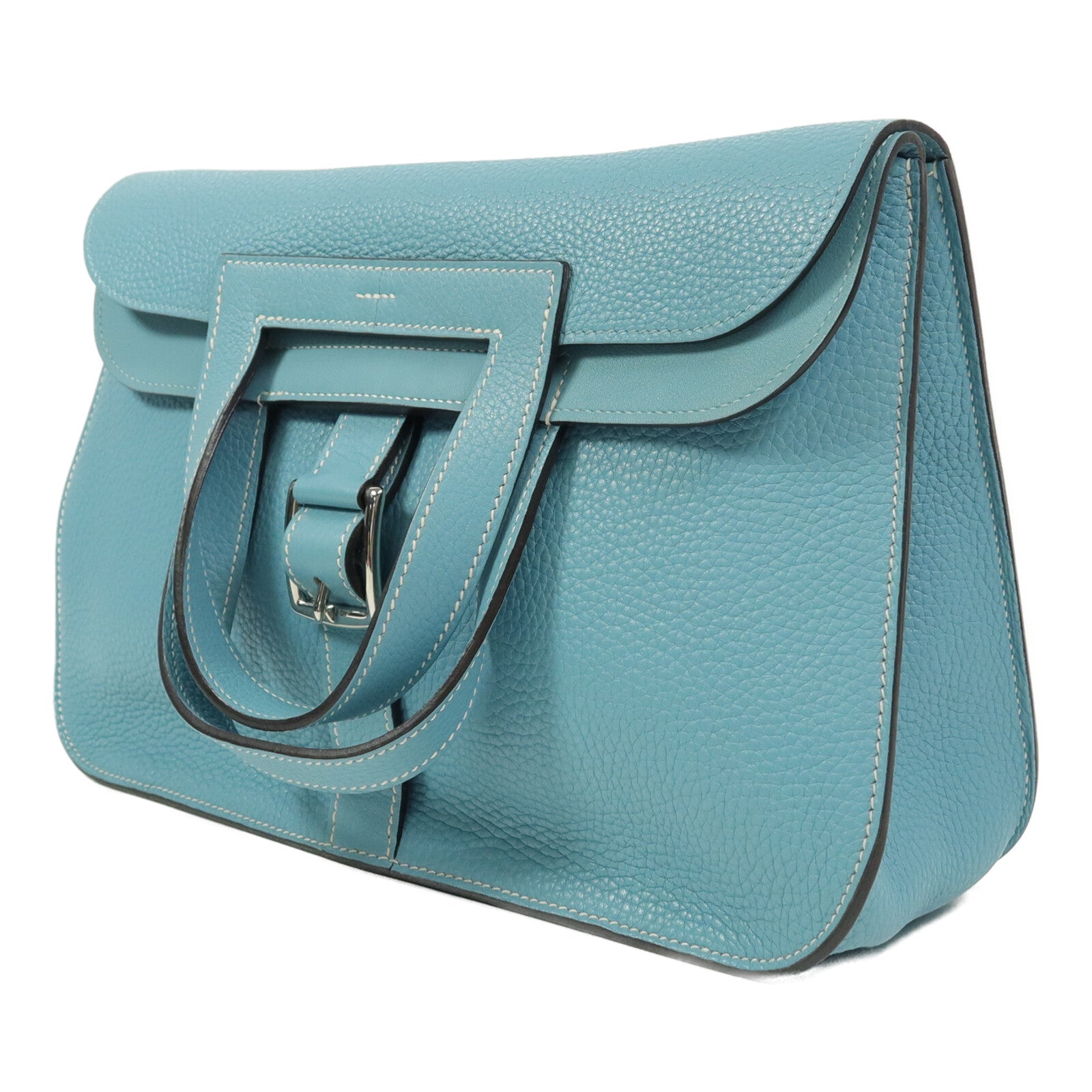 HERMES Clemence皮革Halzan 31手挽肩背兩用袋Blue Atoll