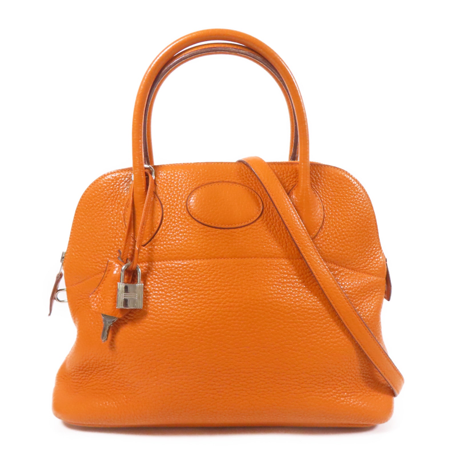 HERMES Clemence皮革Bolide 31銀扣手挽肩背兩用袋Orange