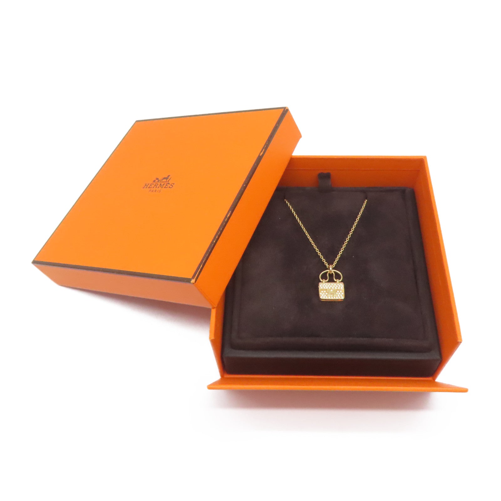 HERMES **【激減優惠】18K玫瑰金Amulettes Constance Pendant0.29ct鑽石項鍊金色