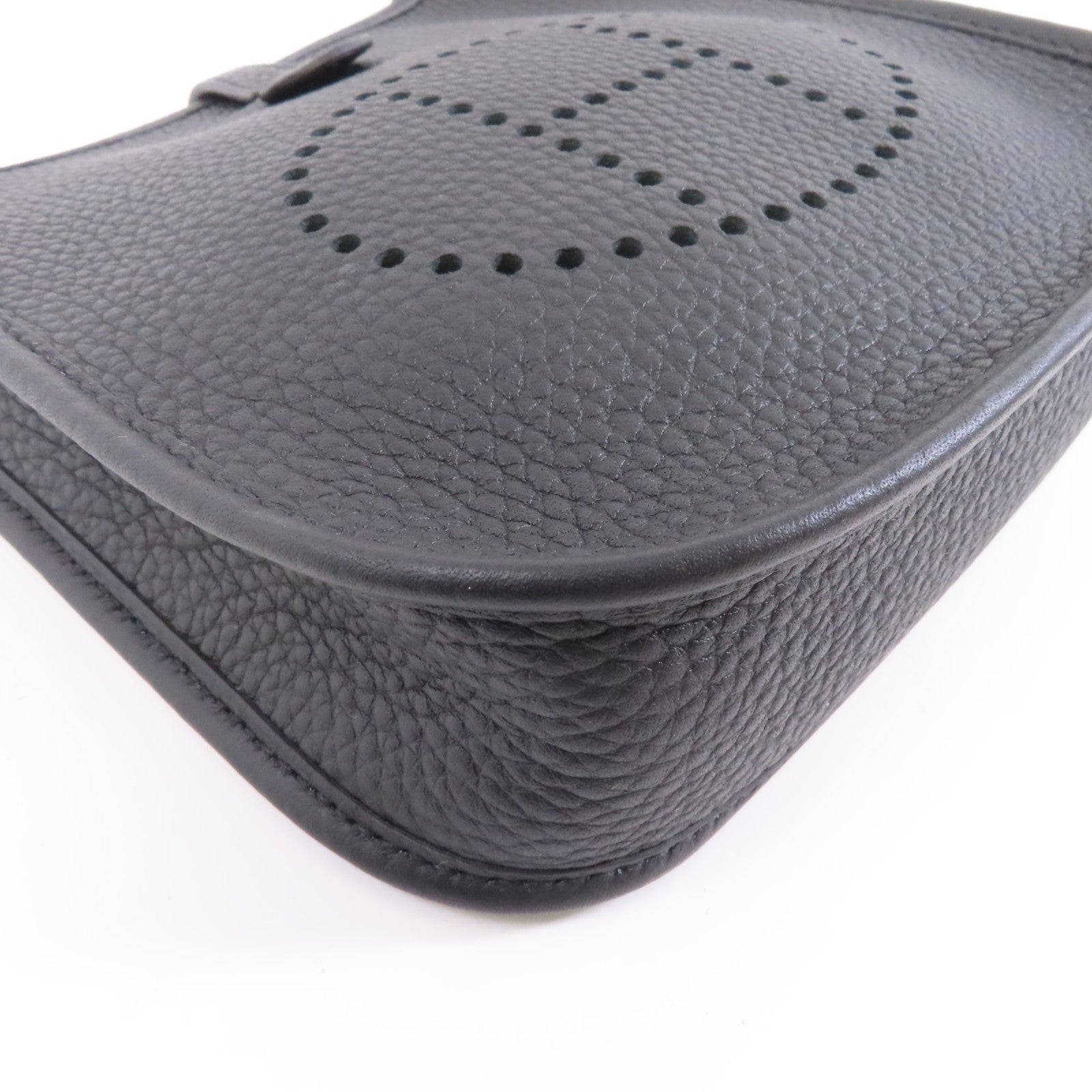 HERMES Clemence皮革Mini Evelyne銀扣肩背袋Noir黑色