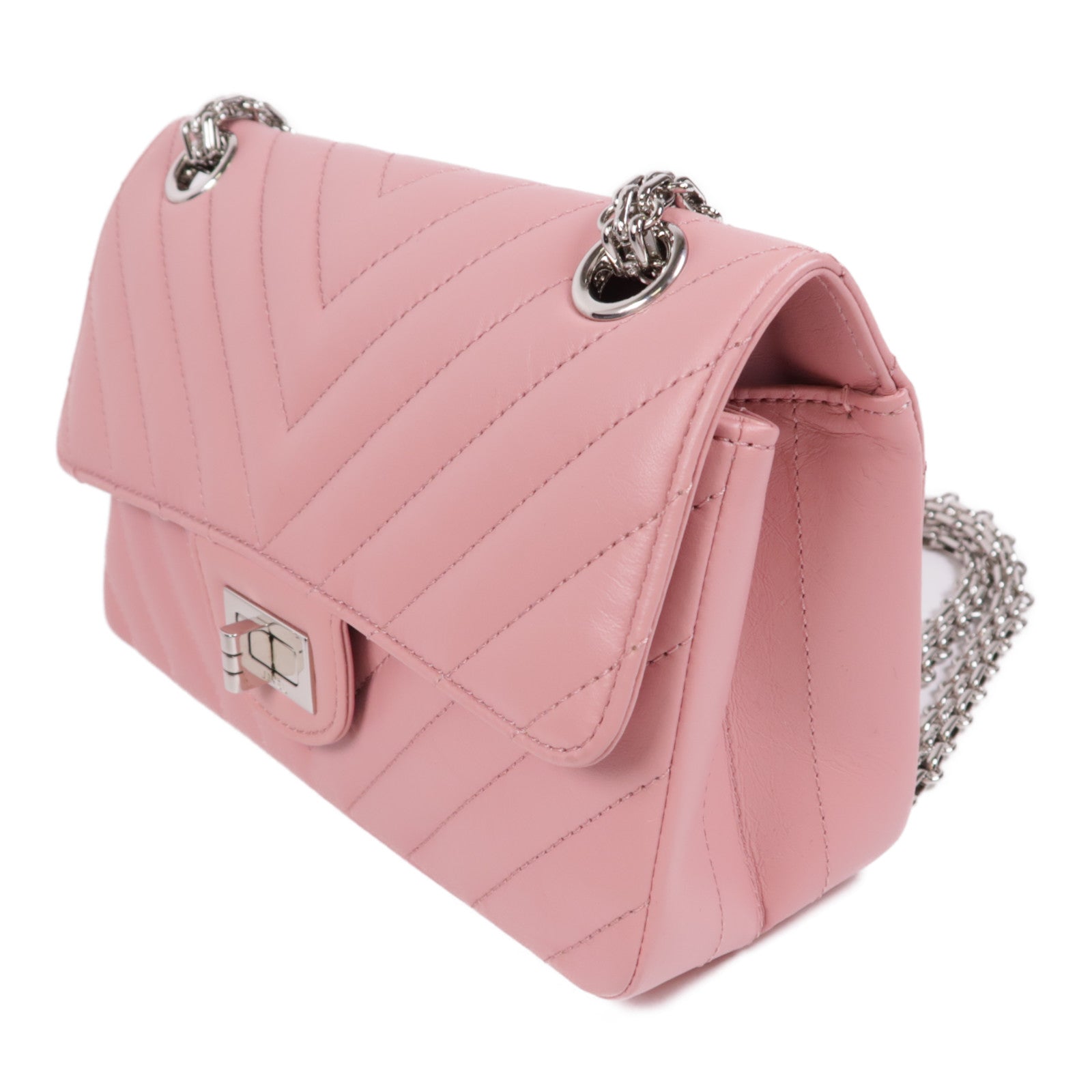 CHANEL 牛皮皮革Mini 2.55銀扣鏈帶肩背袋