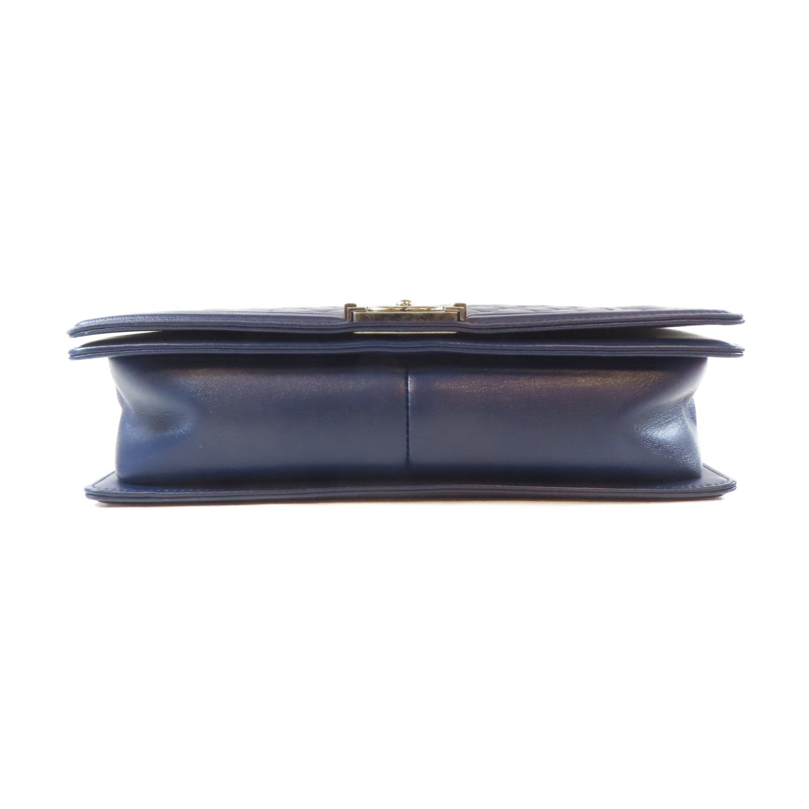 CHANEL 菱格羊皮皮革Boy Chain Shoulder Bag銀扣鏈帶肩背袋深藍色