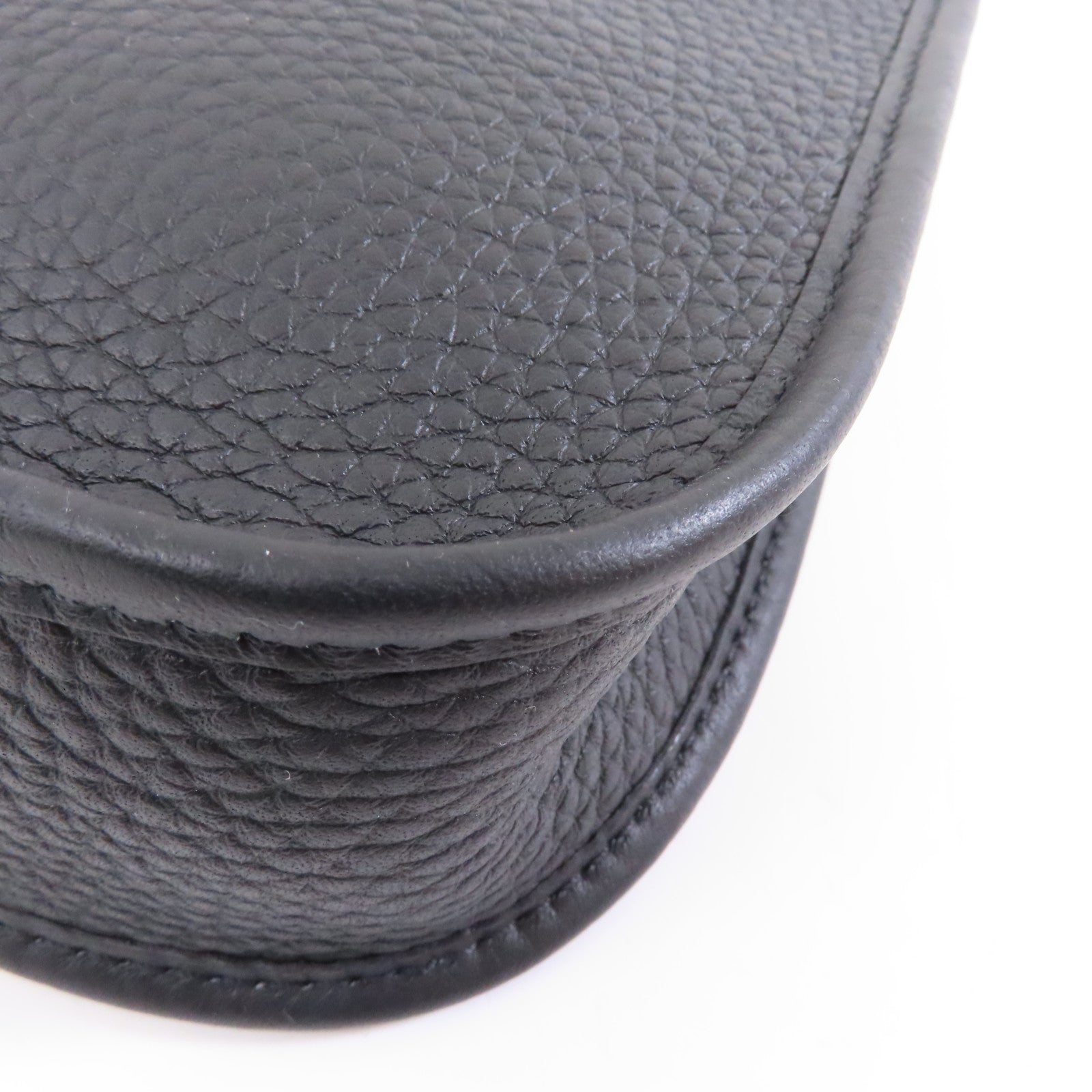 HERMES Clemence皮革Mini Evelyne銀扣肩背袋Noir黑色