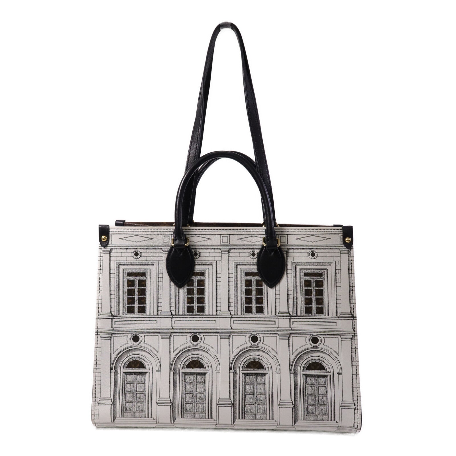 LOUIS VUITTON Monogram/牛皮皮革On The Go MM Fornasetti Capsule金扣手挽肩背兩用袋