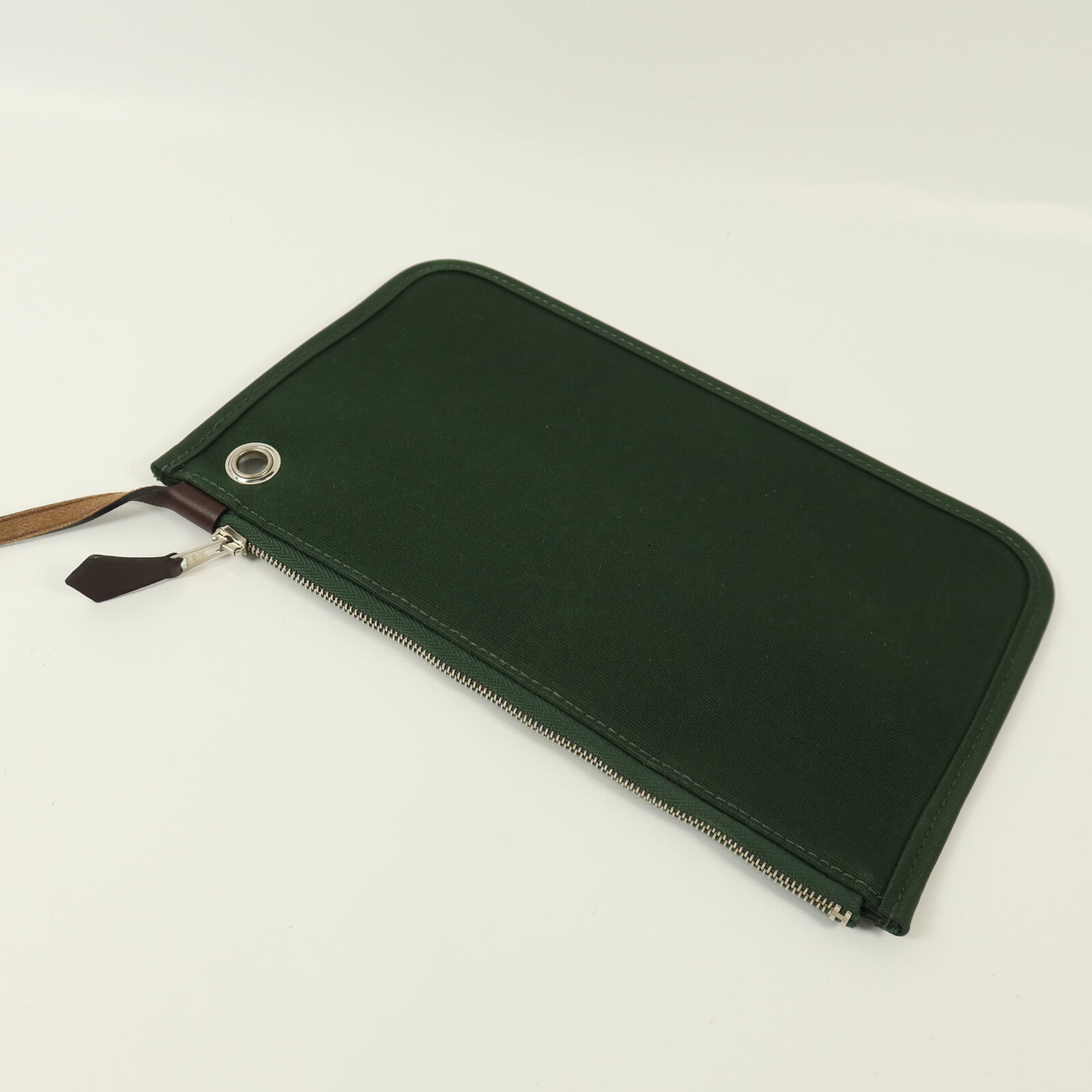HERMES 帆布Herbag PM銀扣手挽肩背兩用袋Vert Anglais