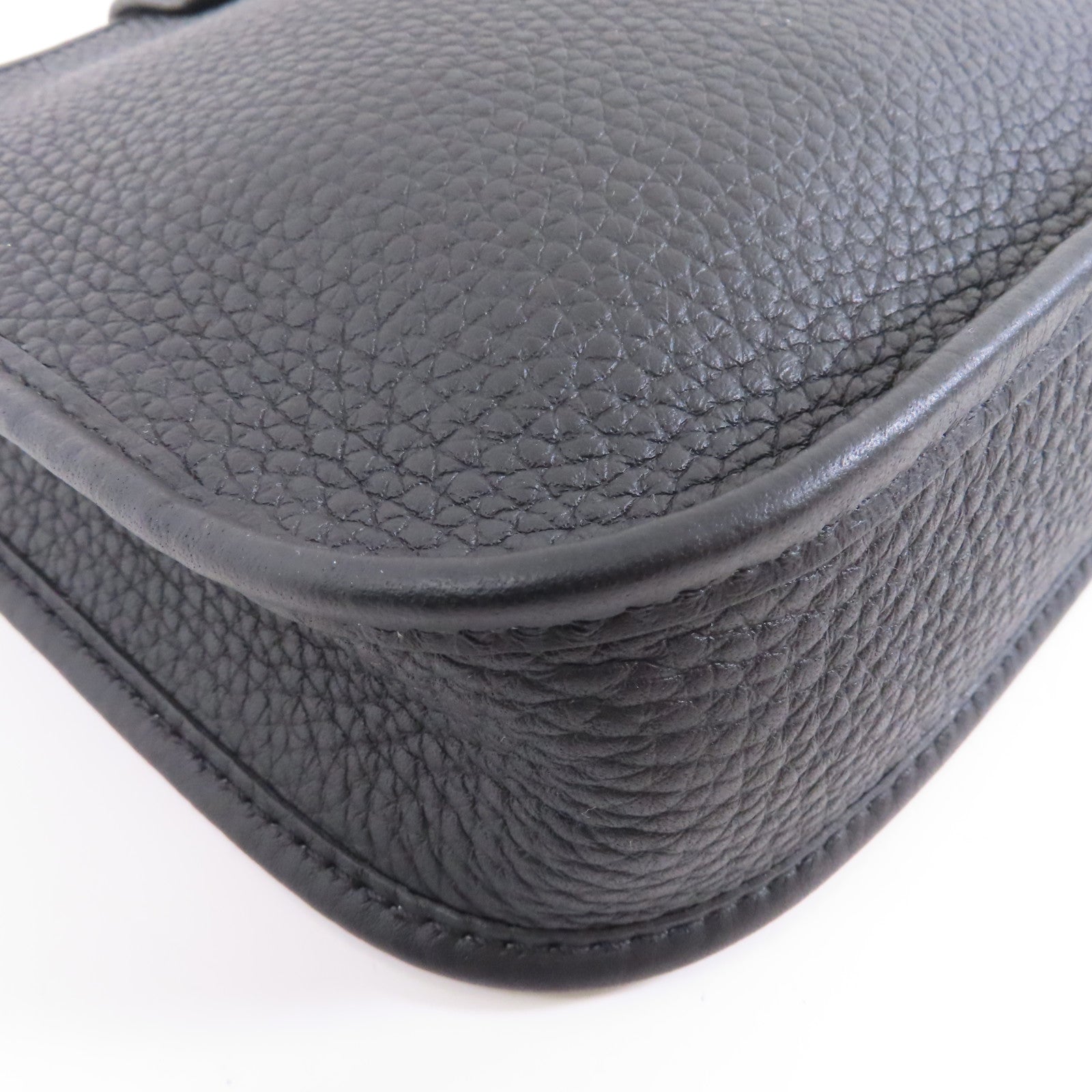 HERMES Clemence皮革Mini Evelyne銀扣肩背袋Noir黑色