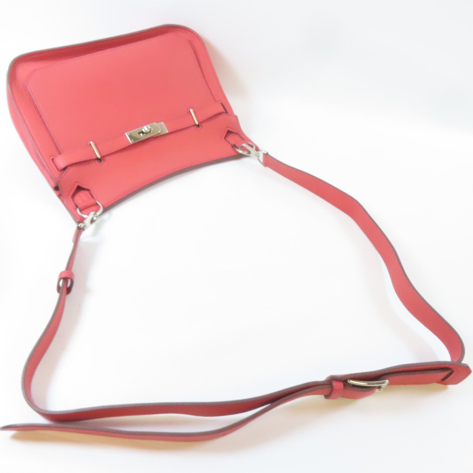 HERMES 【激減優惠】Clemence皮革Jypsiere 28銀扣肩背袋Bougainvillea/杜鵑紅色
