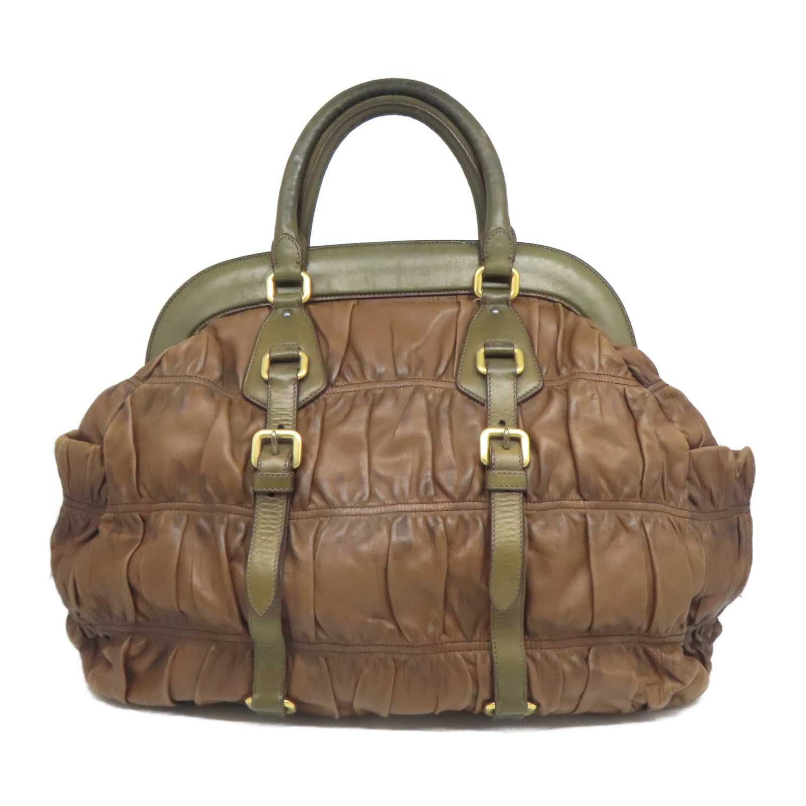 PRADA 【激減優惠】牛皮皮革Hand Bag金扣手挽袋啡色