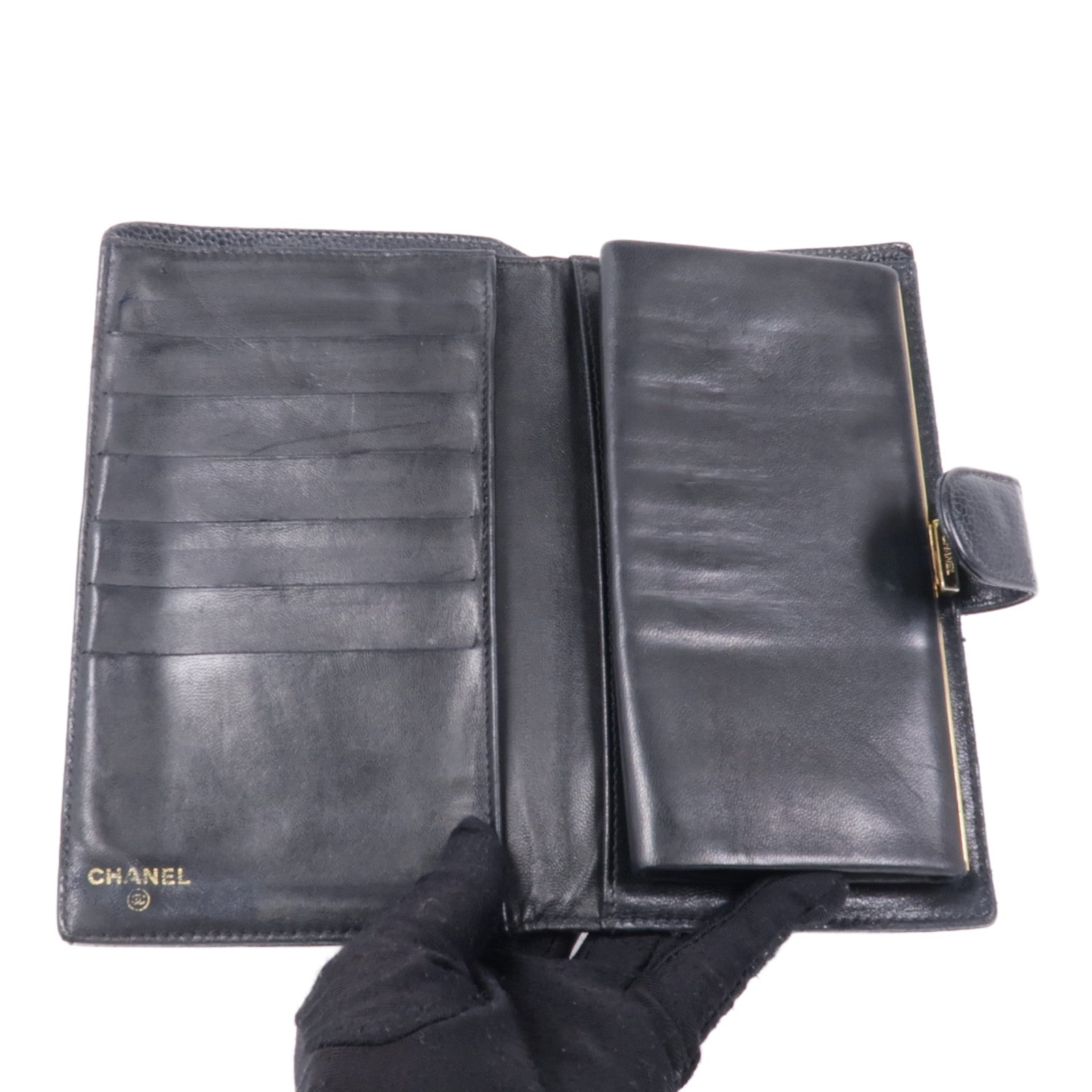 CHANEL 牛皮皮革Long Wallet金扣長錢包