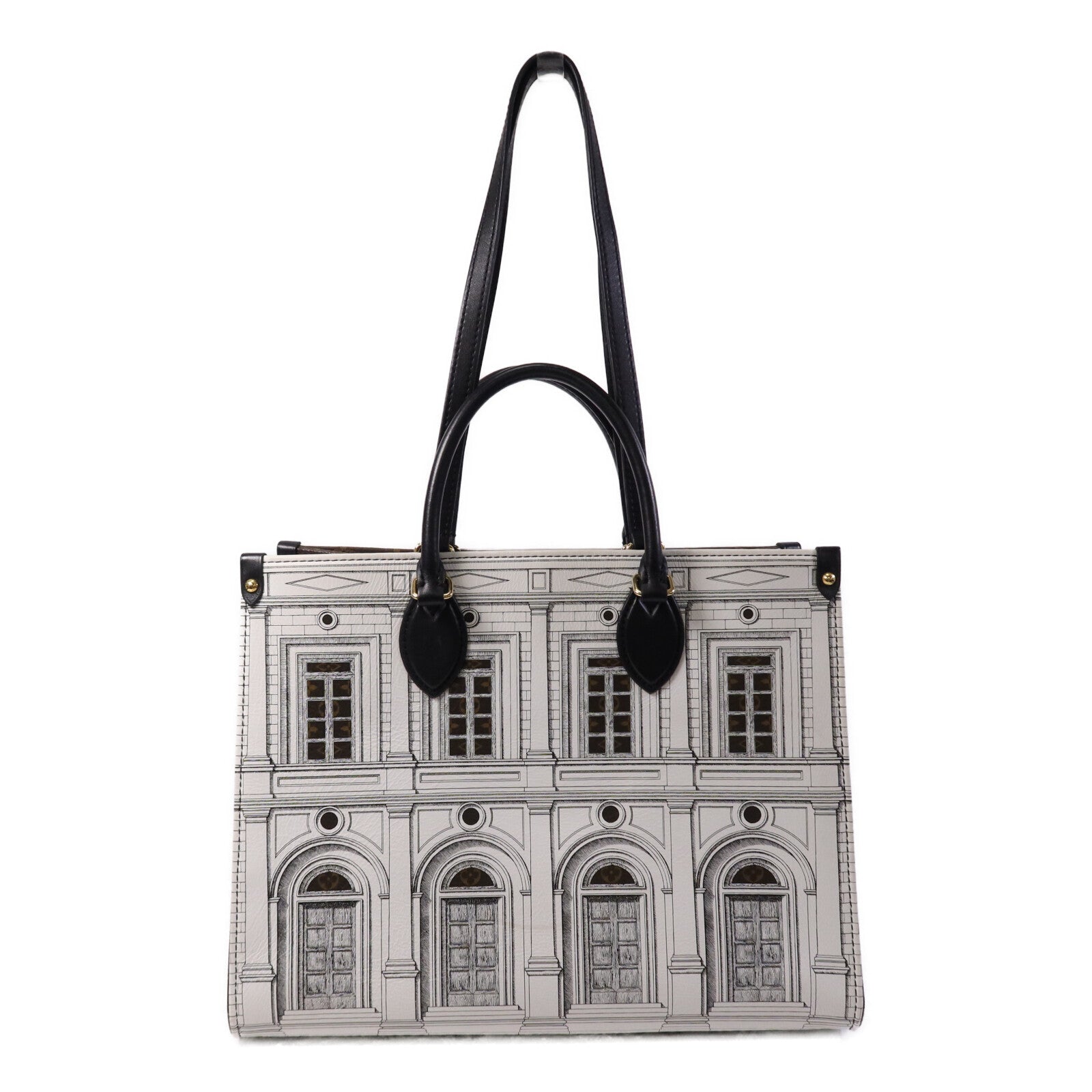 LOUIS VUITTON Monogram/牛皮皮革On The Go MM Fornasetti Capsule金扣手挽肩背兩用袋