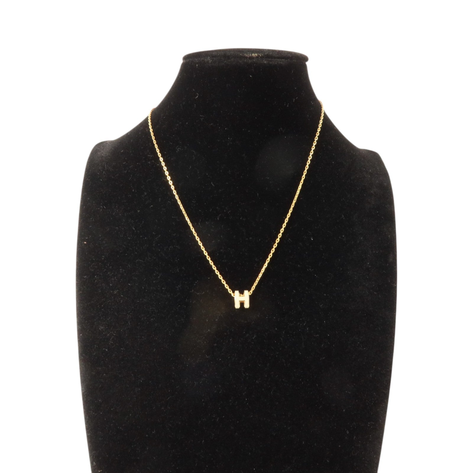 HERMES 琺瑯/金屬Mini Pop H Necklack金扣項鏈Marron Glace
