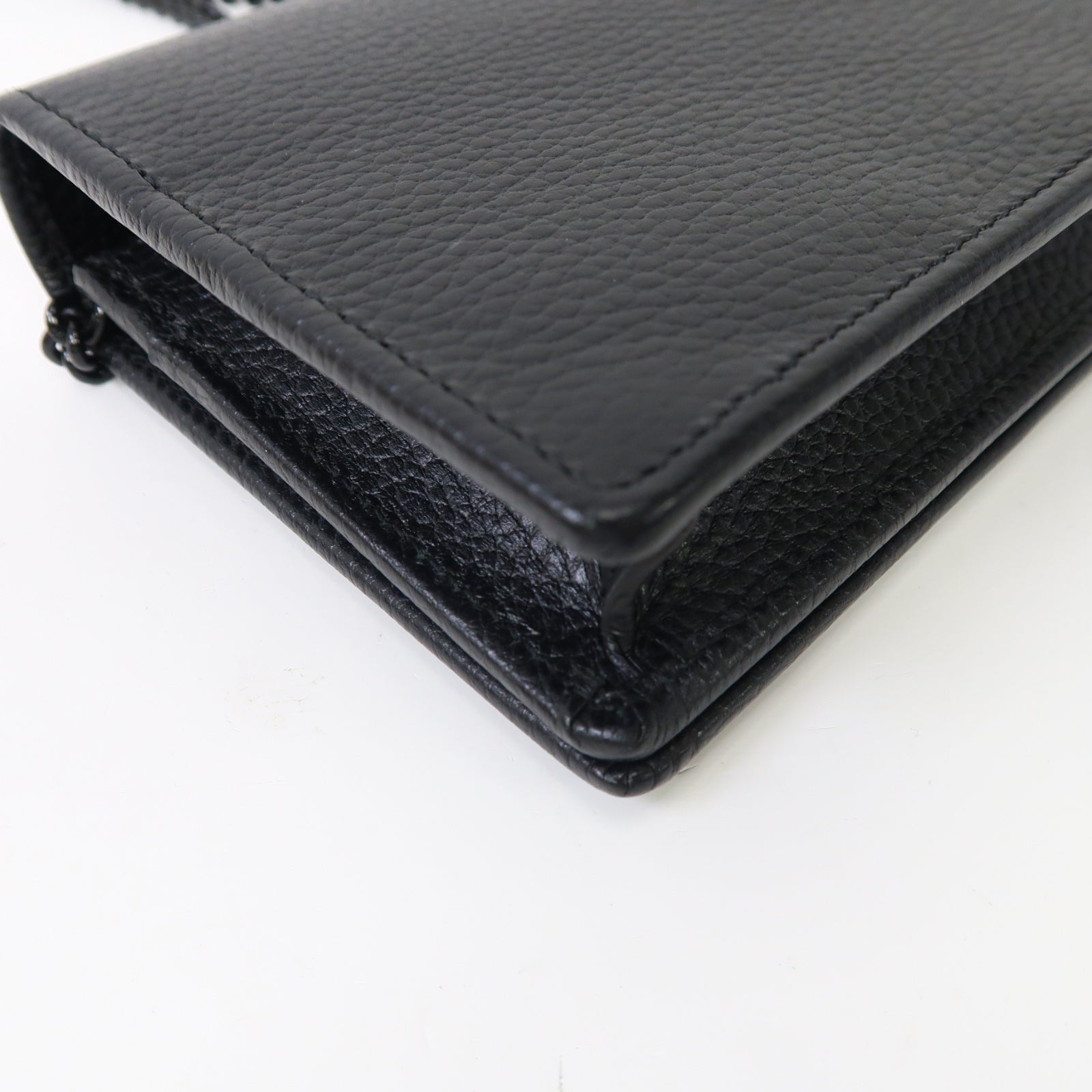 GUCCI 牛皮皮革GG Marmont Mini銀扣鏈帶肩背袋黑色