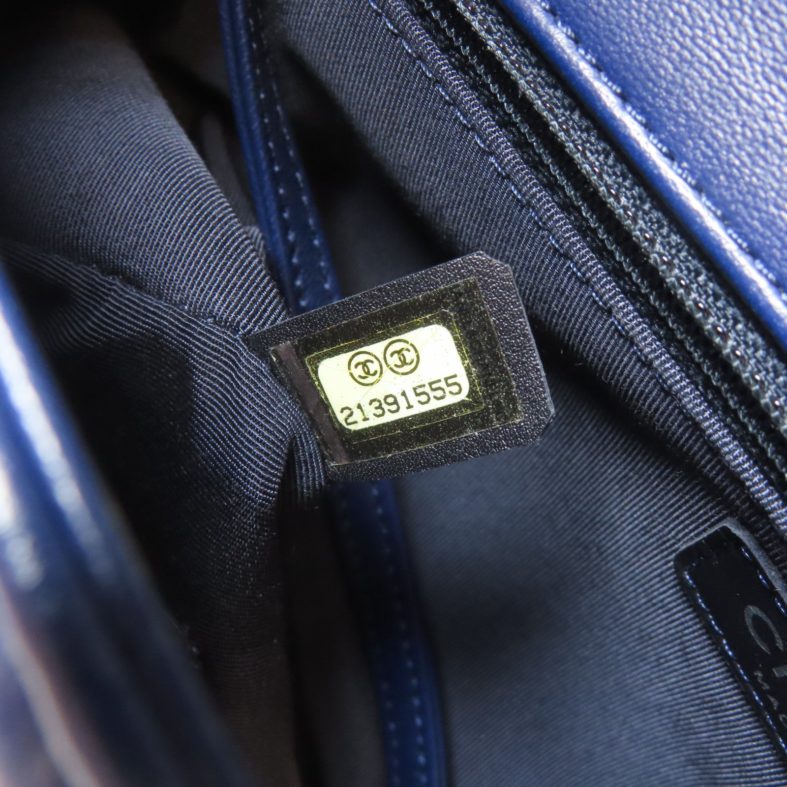 CHANEL 菱格羊皮皮革Boy Chain Shoulder Bag銀扣鏈帶肩背袋深藍色