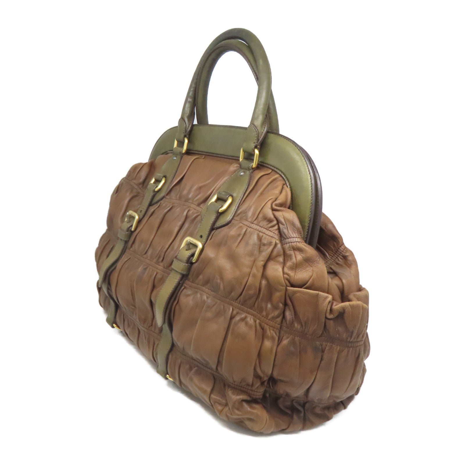 PRADA 【激減優惠】牛皮皮革Hand Bag金扣手挽袋啡色