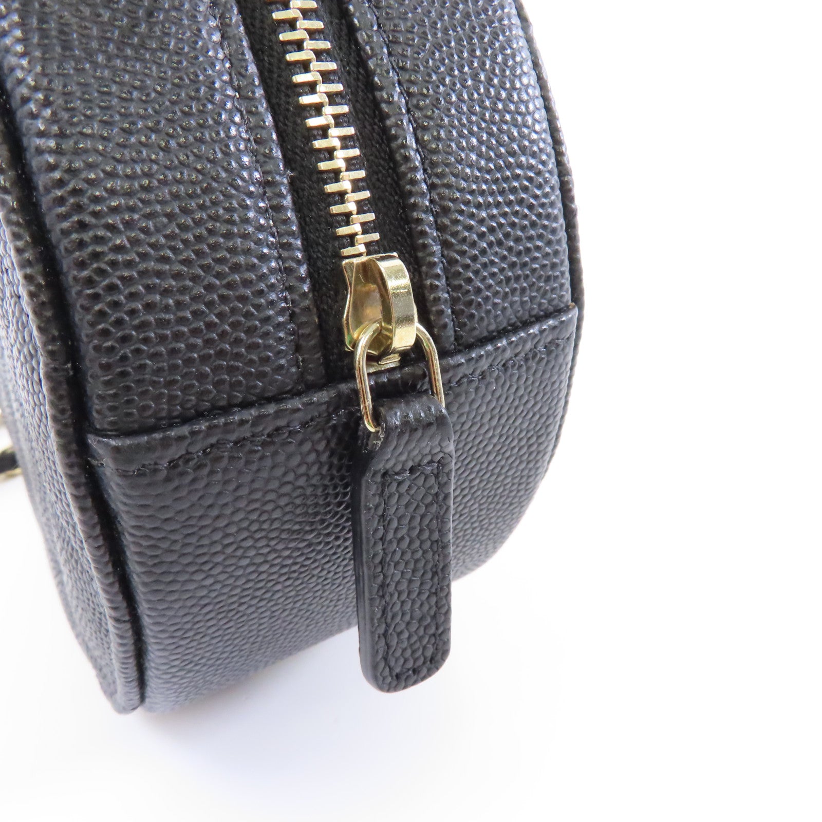 CHANEL 菱格Caviar皮革Chain Shoulder金扣鏈帶肩背袋黑色